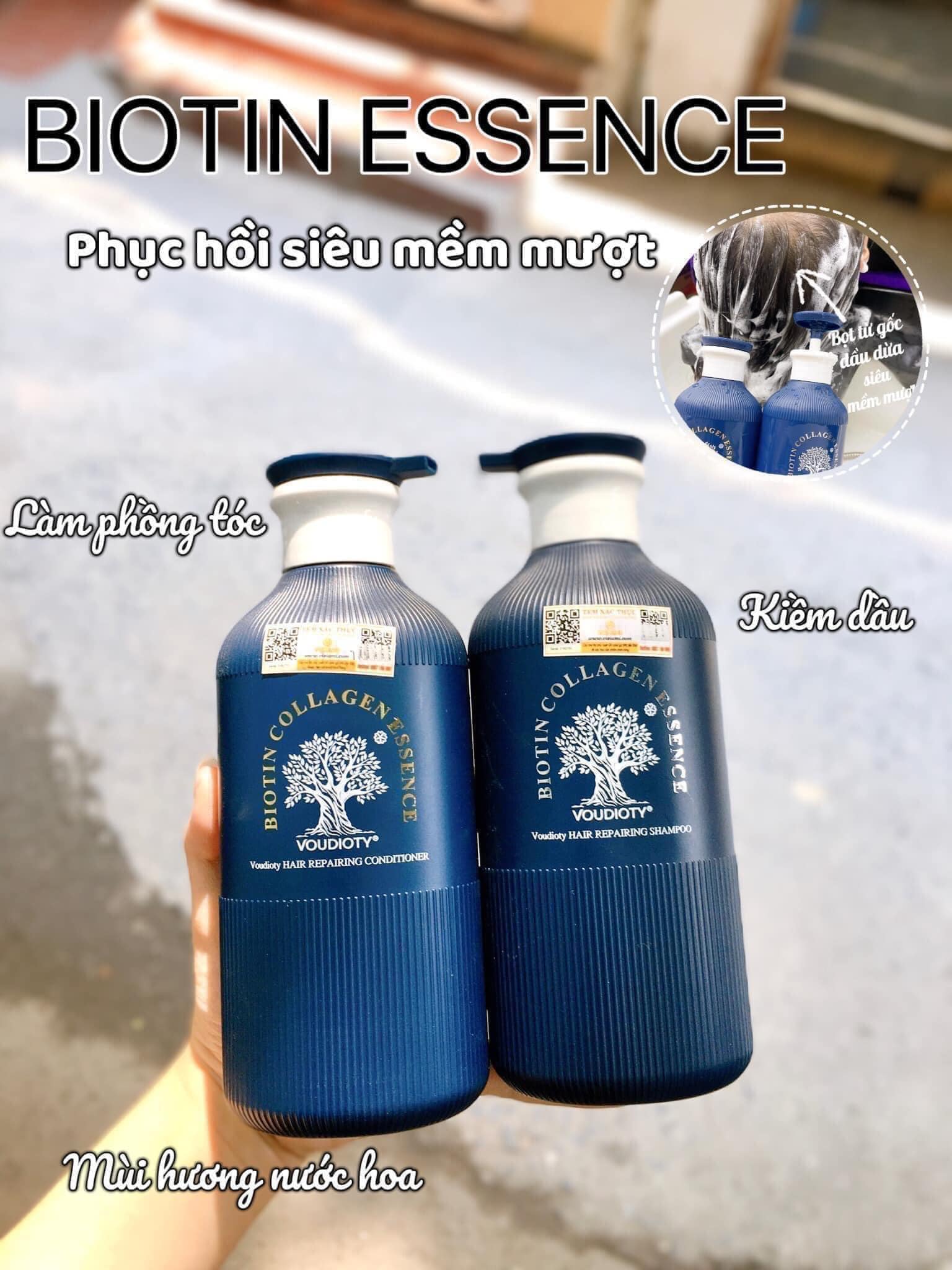 CẶP DẦU GỘI XẢ BIOTIN & COLLAGEN ESSENCE VOUDIOTY XANH