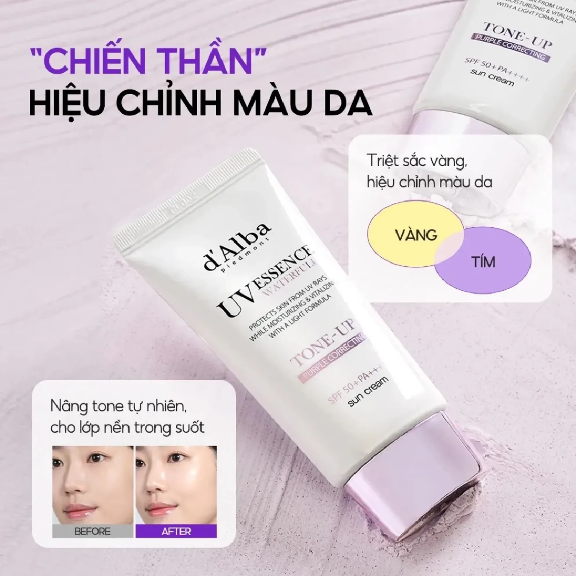 Kem Chống Nắng Nâng Tone 50ml (d'Alba Waterfull Tone-Up Sun Cream Purple SPF50+ PA+ + + + 50ml )
