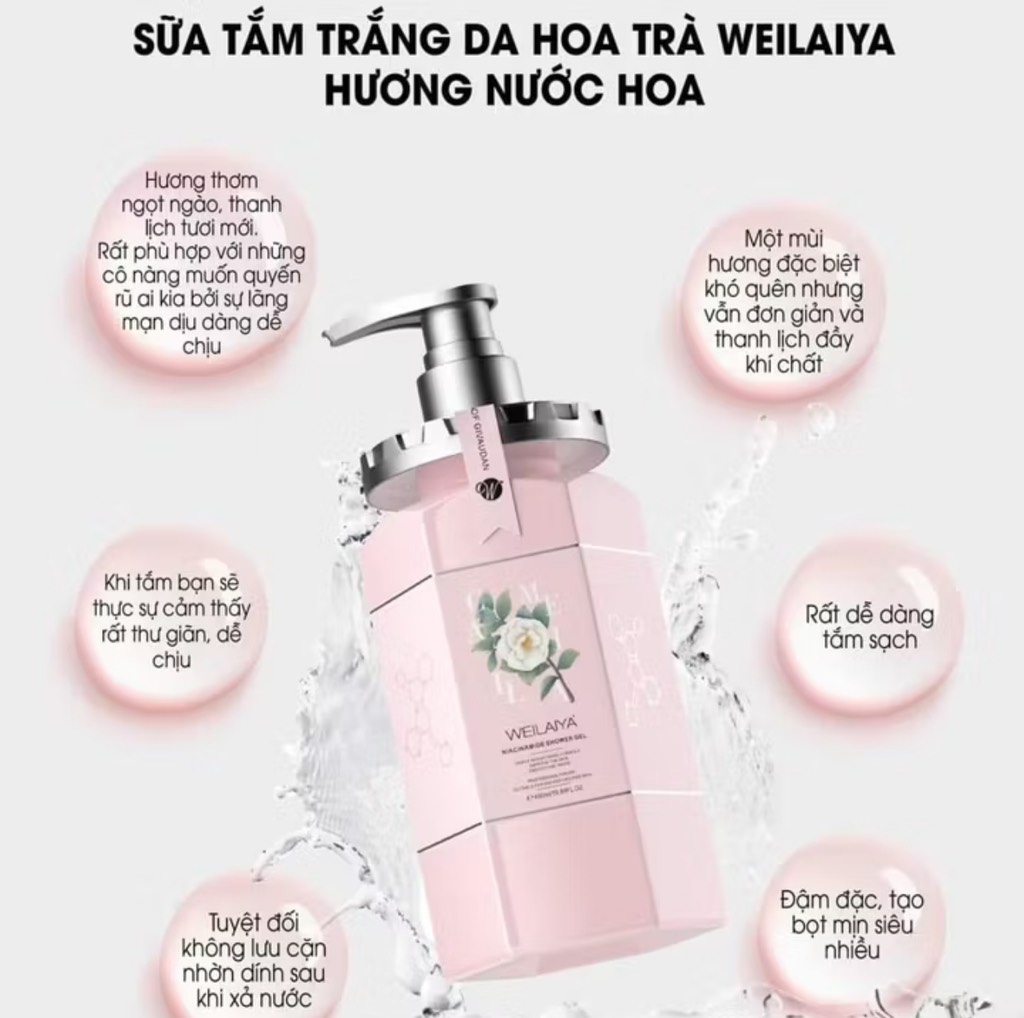 Sữa tắm trắng da Weilaiya 450ml (WEILAIYA NIACINAMIDE SHOWER GEL)