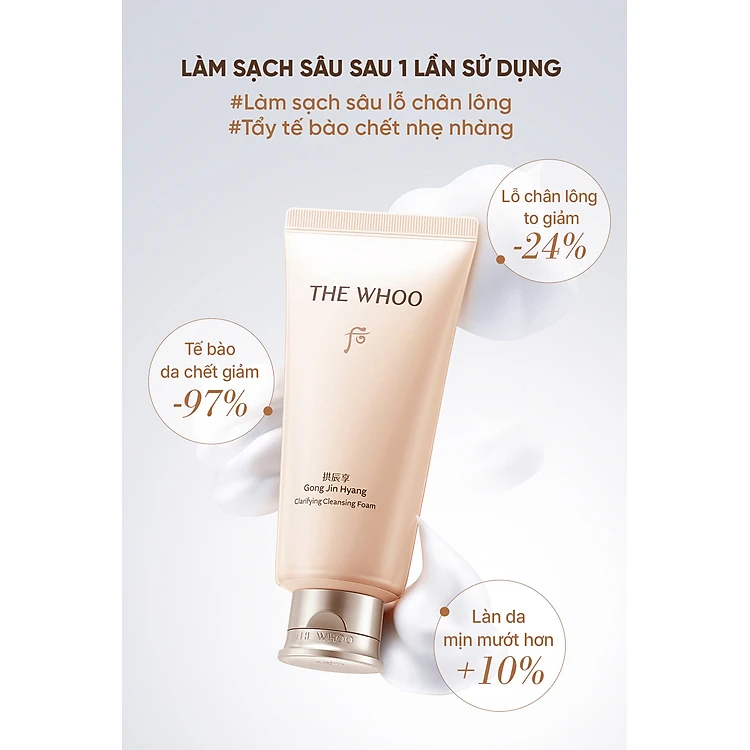 THE WHOO Sữa Rửa Mặt CLARIFYING CLEANSING FOAM 180ML - 51107010 / 51107787 [Tuýp Sữa Rửa Mặt Màu Vàng Nhạt]
