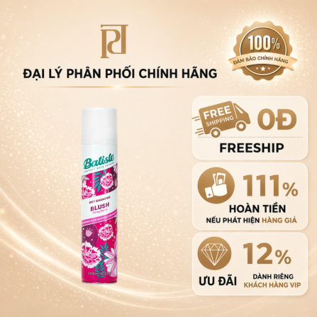 Dầu gội khô dùng cho tóc Batiste Dry Shampoo Blush Flirrty Floral 200ml