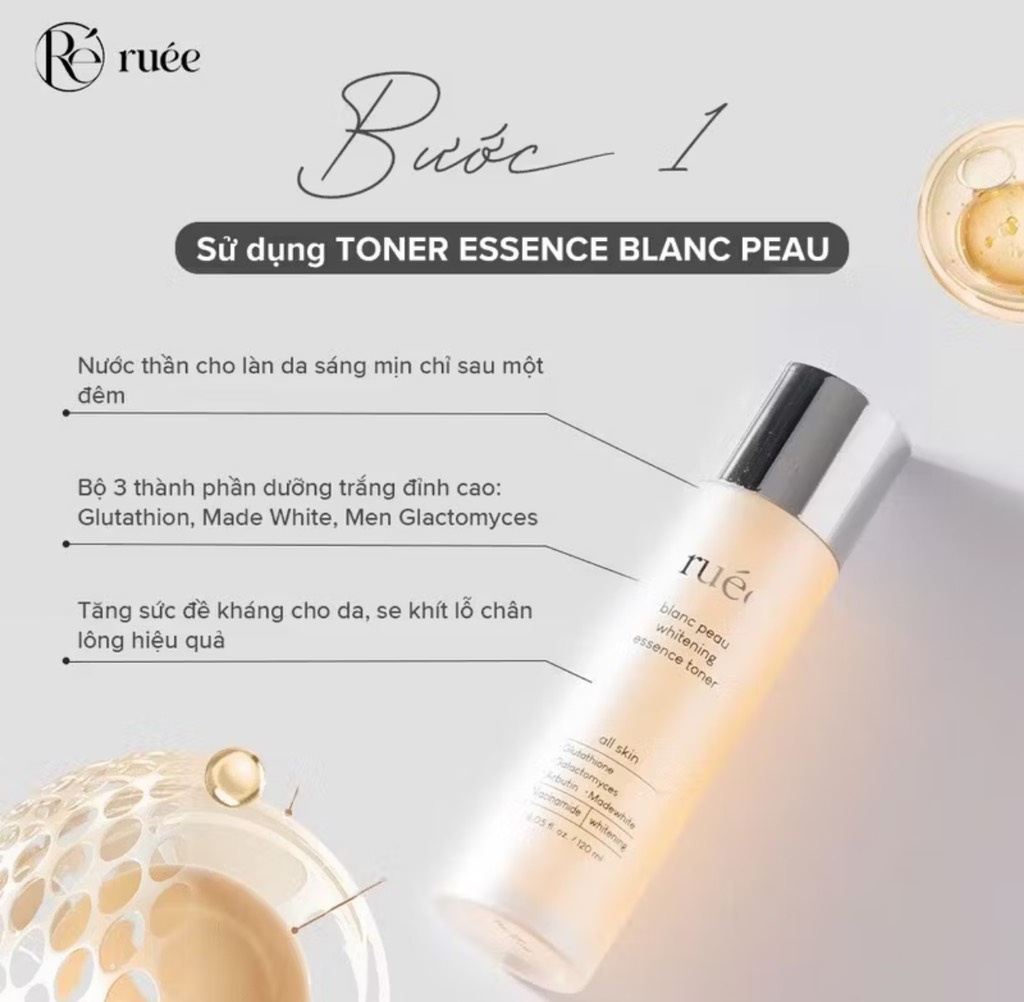 Nước hoa hồng dưỡng ẩm Ruee blanc peau whitening essence toner 120ml