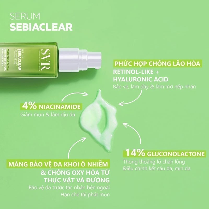 TINH CHẤT DƯỠNG DA HỖ TRỢ LÀM MỜ THÂM MỤN VÀ CẢI THIỆN NẾP NHĂN SVR SEBIACLEAR