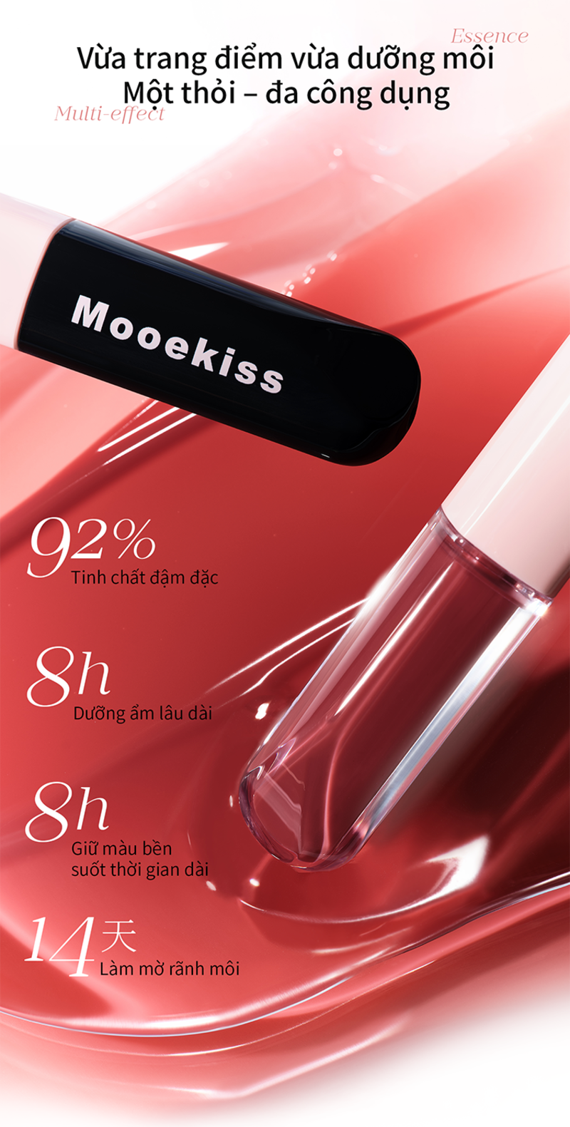 Son kem hai đầu 2 trong 1 - Mooekiss Dual Effect Essence Lip Gloss (1 đầu tint + 1 đầu bóng không màu)