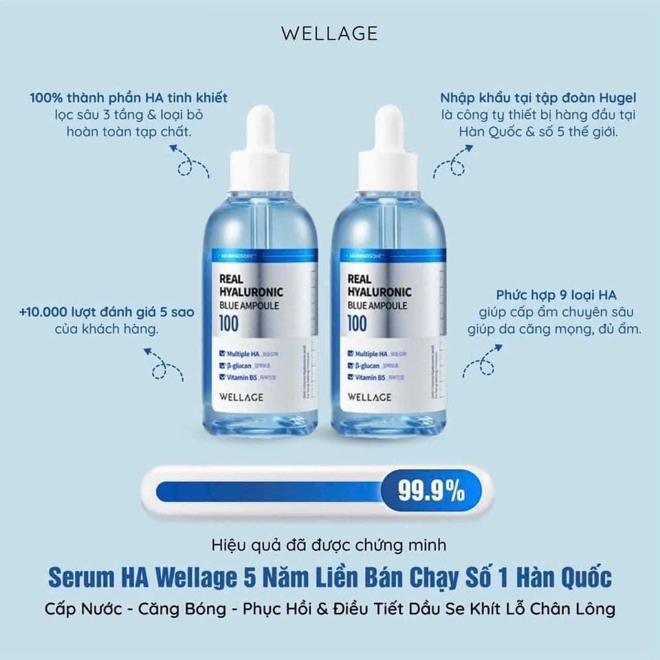 Sản Phẩm Dưỡng Ẩm Da Wellage Real Hyaluronic Blue 100 Ampoule 60ml