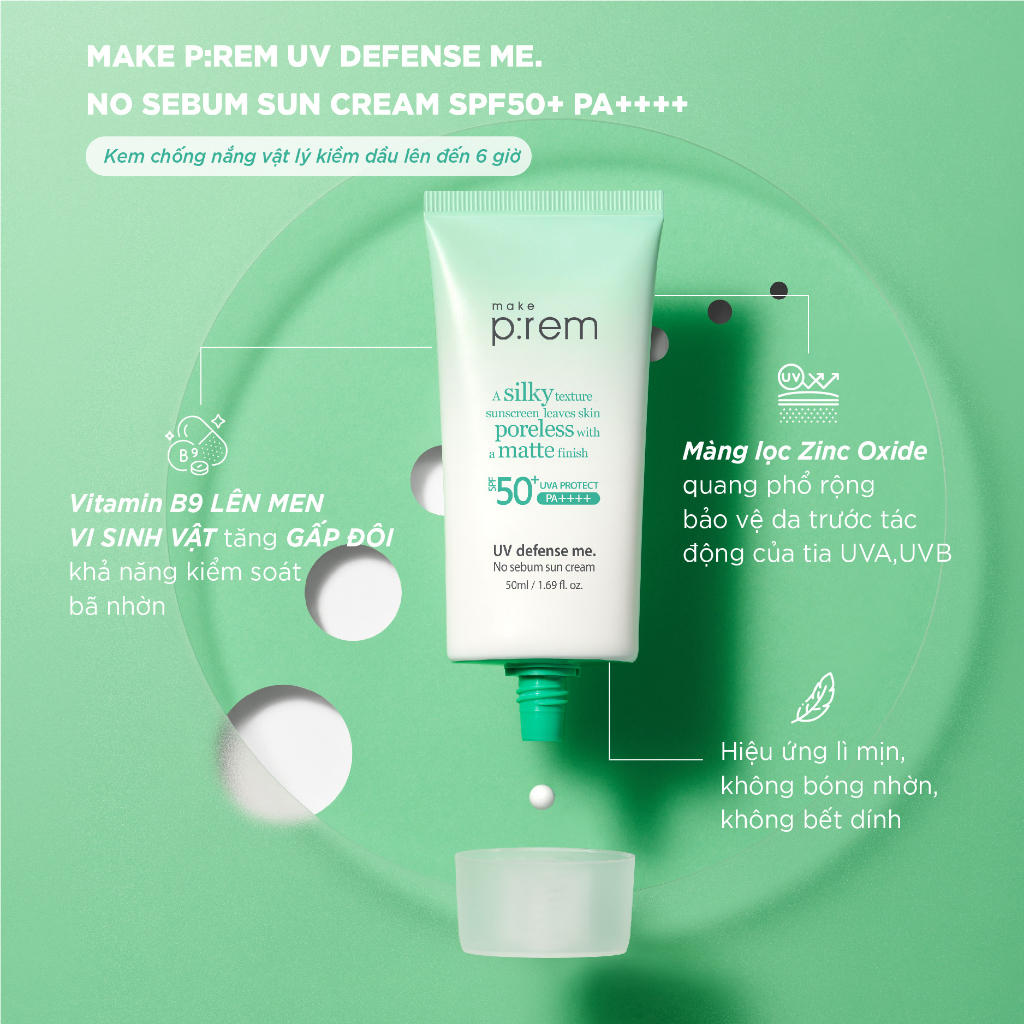 Kem chống nắng MAKE P:REM UV Defense me. No sebum sun cream 50ml