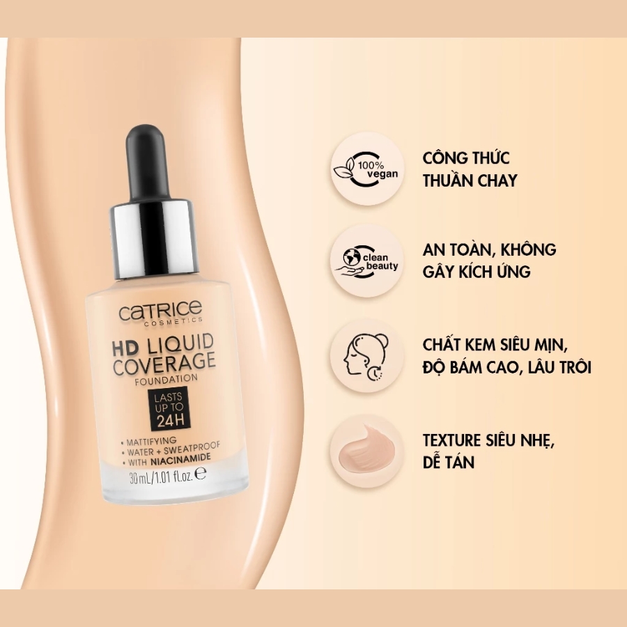 KEM NỀN KIỀM DẦU CATRICE HD LIQUID COVERAGE FOUNDATION