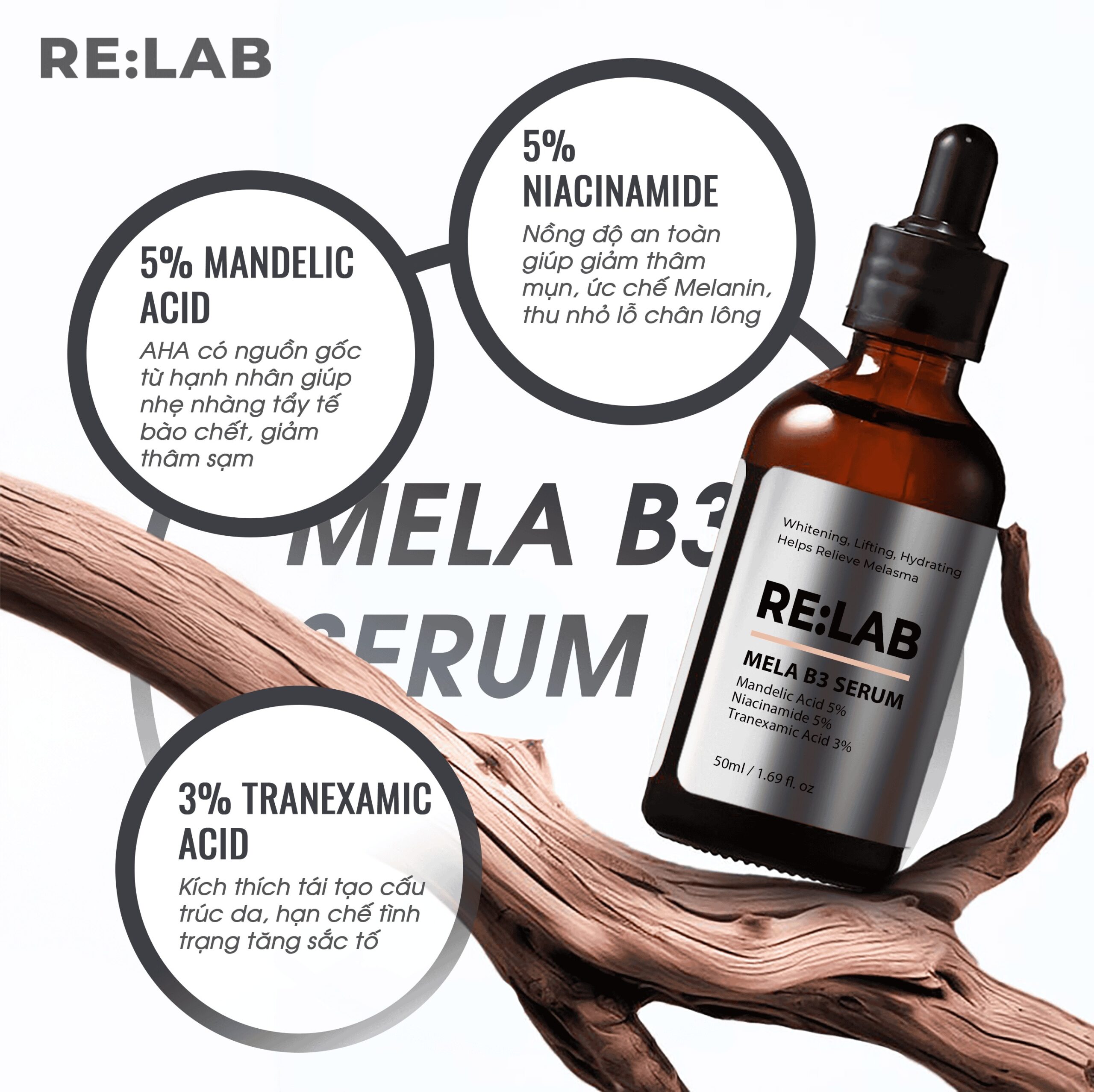 Sản phẩm dưỡng da RE:LAB MELA B3 5% SERUM giúp dưỡng ẩm, làm trắng da, 50ml