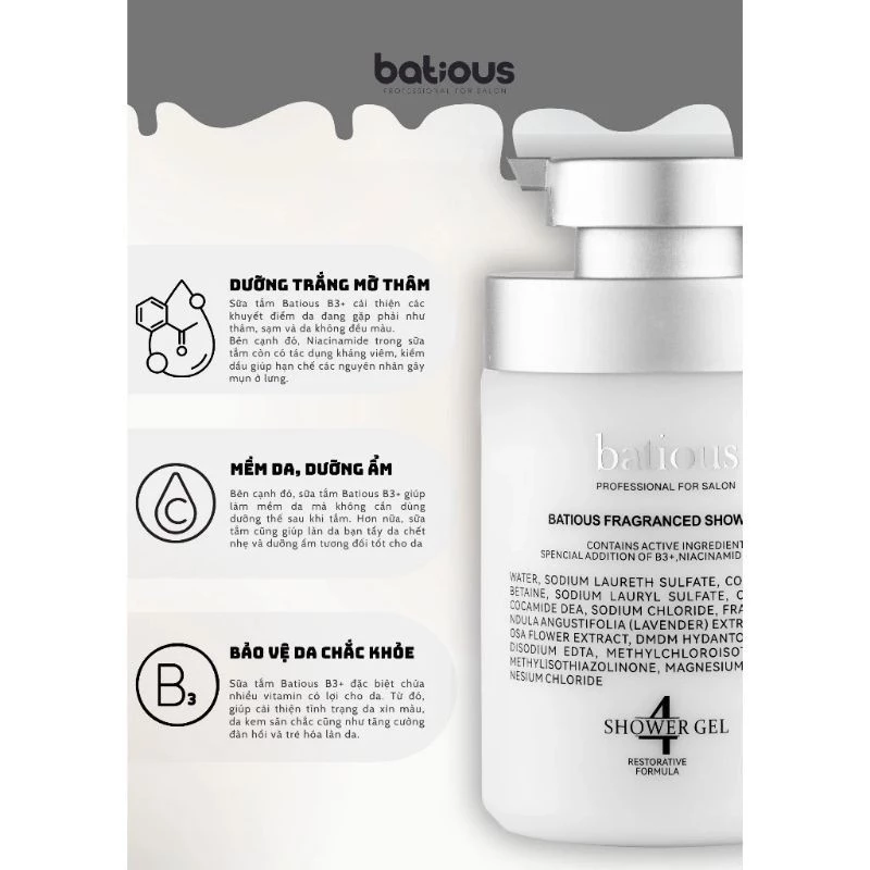 Sữa Tắm trắng da Batious B3+ 500ml