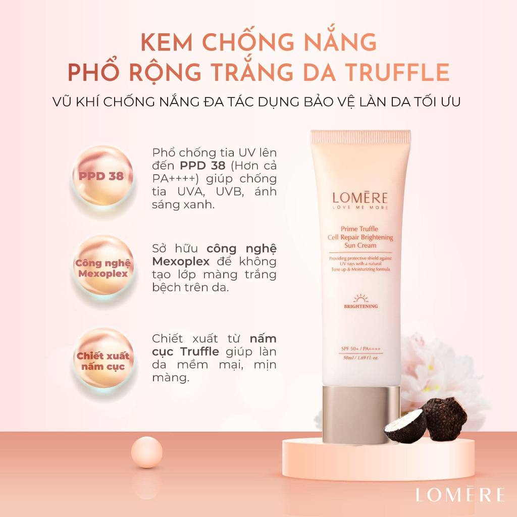 KEM CHỐNG NẮNG PHỔ RỘNG TRẮNG DA LOMERE CHIẾT XUẤT TỪ NẤM CỤC