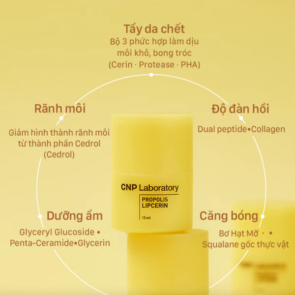 CNP PROPOLIS LIPCERIN [ DƯỠNG MÔI CNP 15ML KEO ONG ] HŨ LỚN VÀNG