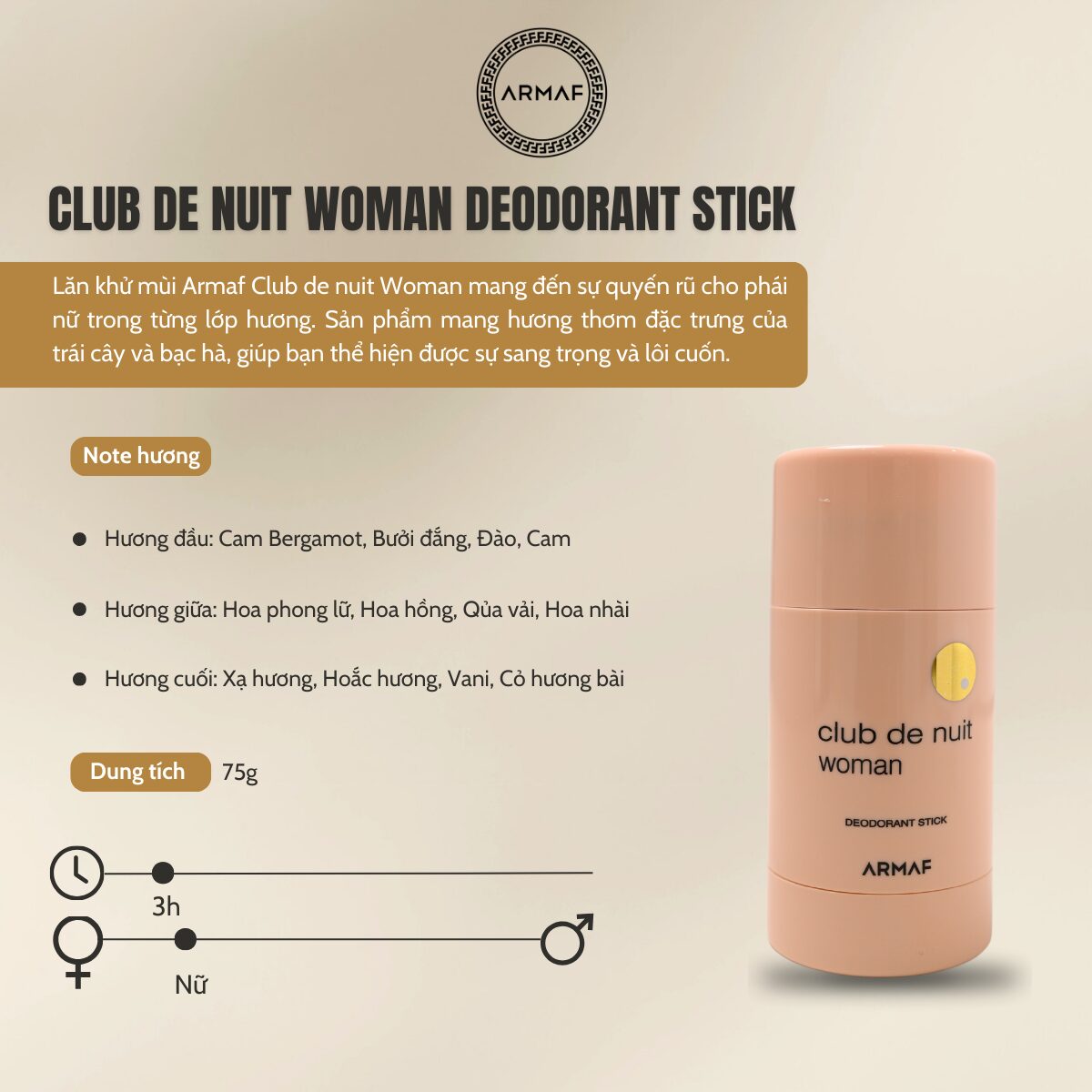 Lăn Khử Mùi Armaf Club De Nuit Woman 75g