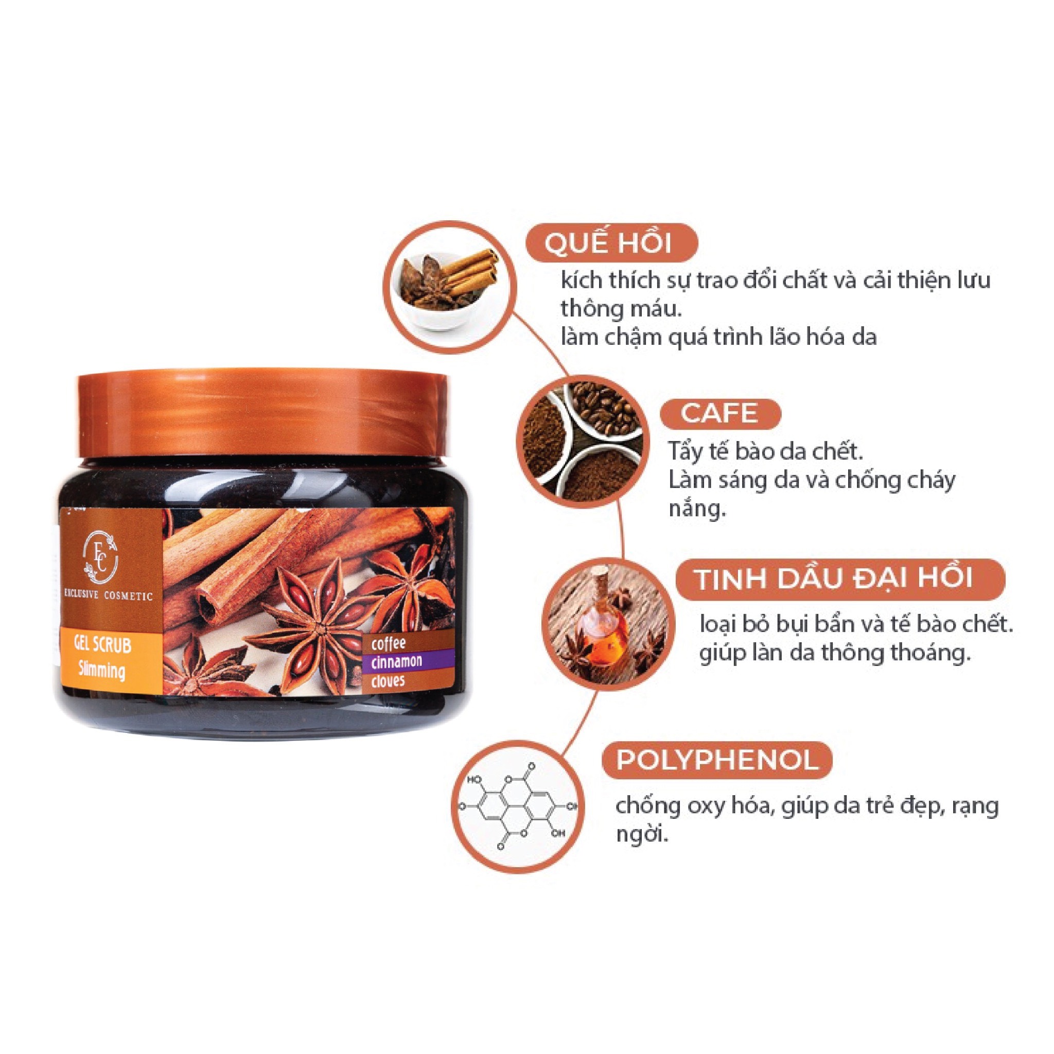 TDC cơ thể EC quế hồi GEL SCRUB COFFEE CINNAMON CLOVES 380g