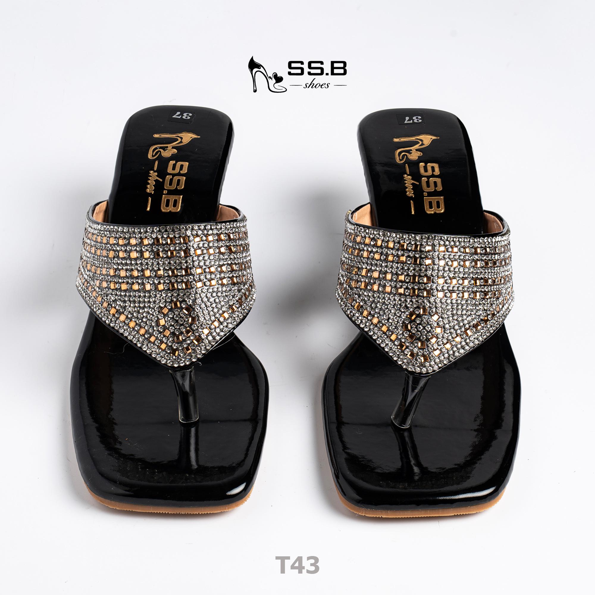 Dép nữ trung niên quai kẹp xoàn mũi vuông gót xuồng sơn 5cm sang trọng - mã T43