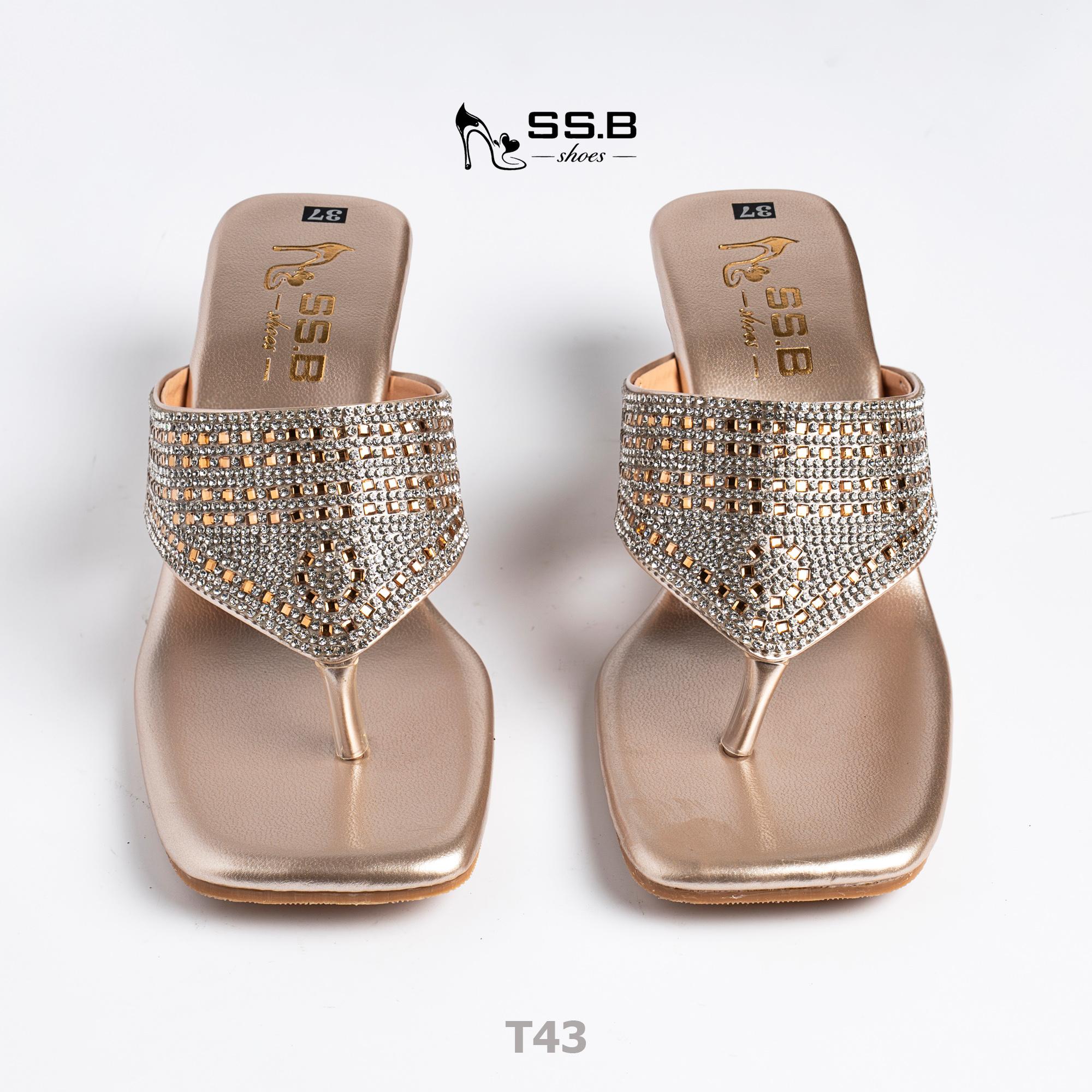 Dép nữ trung niên quai kẹp xoàn mũi vuông gót xuồng sơn 5cm sang trọng - mã T43