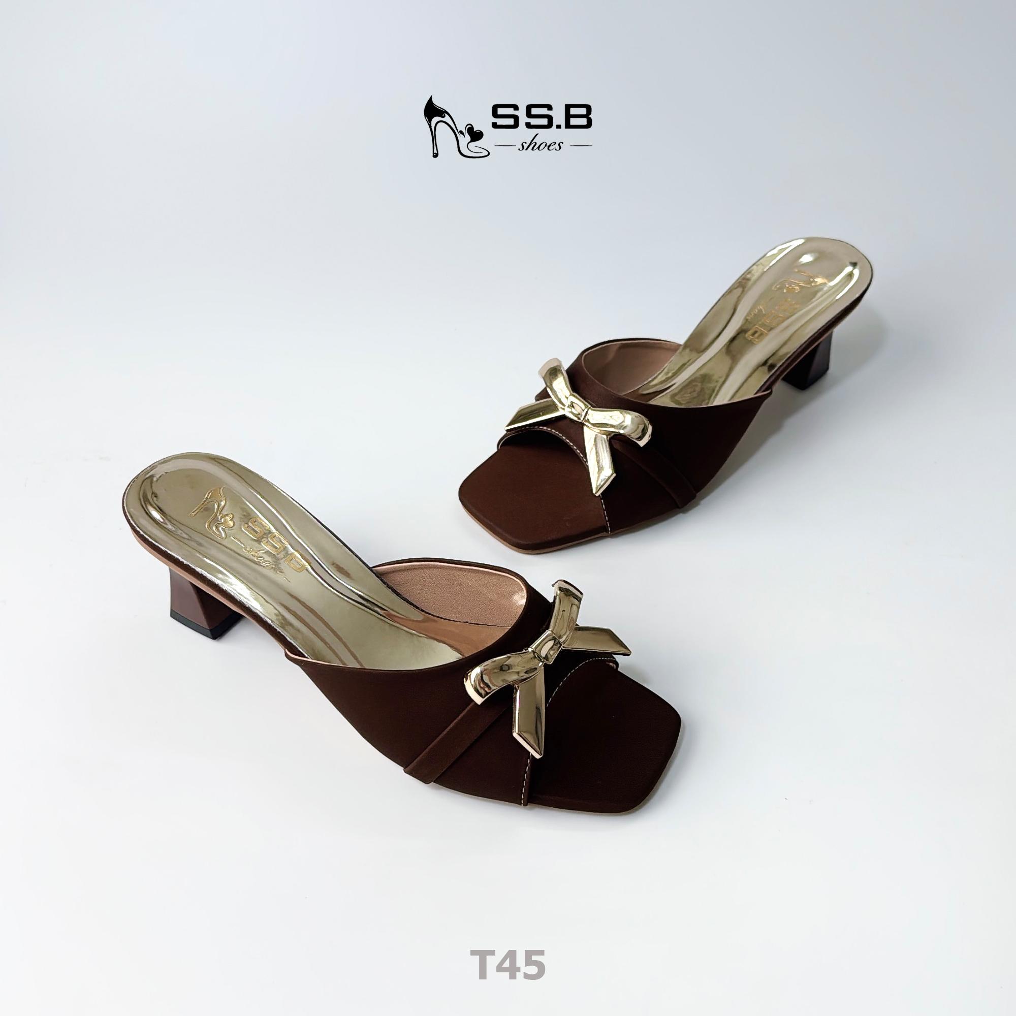 Dép nữ trung niên cao gót, quai bản khóa nơ xinh, gót cao 4cm - mã T45