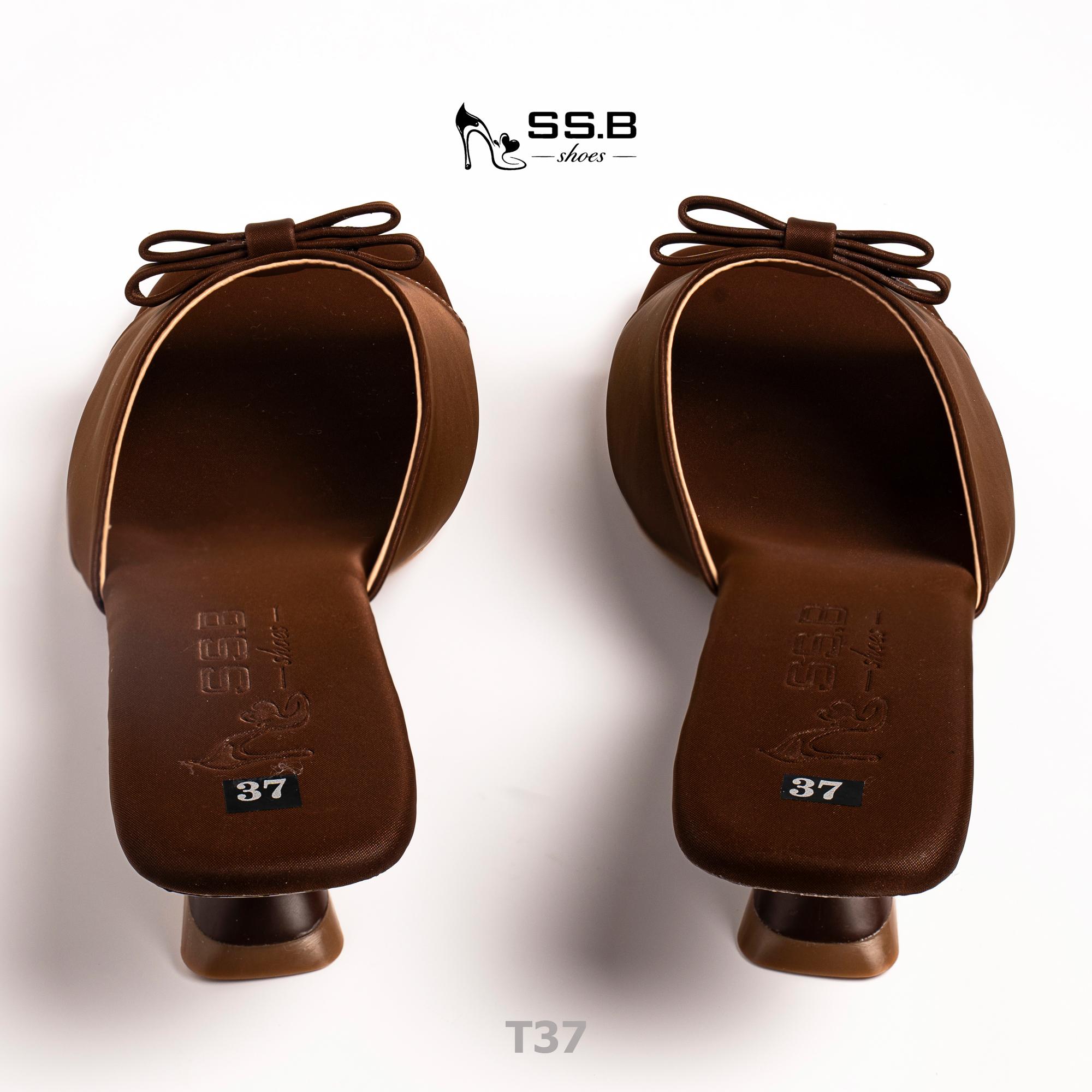 Dép nữ trung niên quai bản ngang đính kèm nơ xinh, dép đế xuồng sơn,gót cao 5cm đi êm và nhẹ-T37
