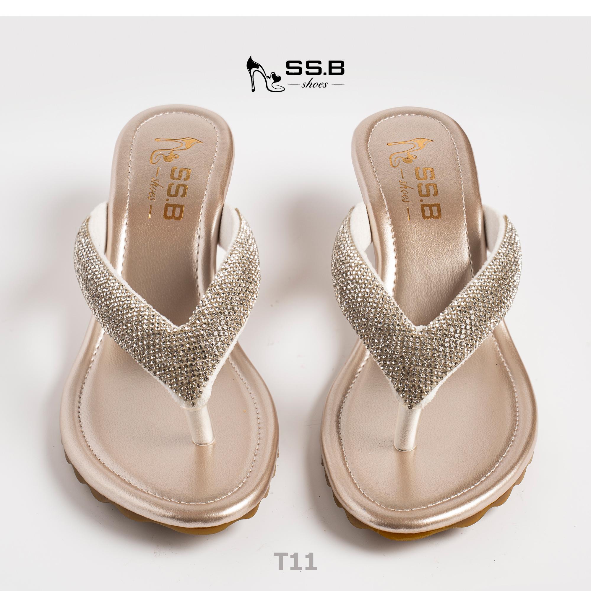 Dép nữ trung niên quai kẹp xoàn, đế xuồng cao 5cm êm nhẹ phong cách thời trang-T11
