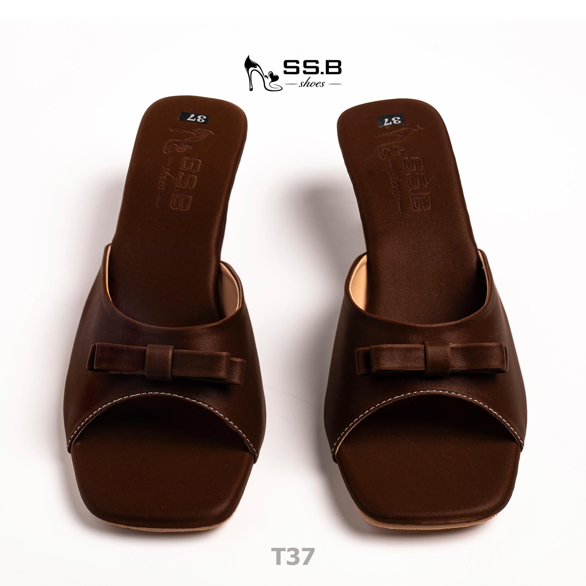 Dép nữ trung niên quai bản ngang đính kèm nơ xinh, dép đế xuồng sơn,gót cao 5cm đi êm và nhẹ-T37