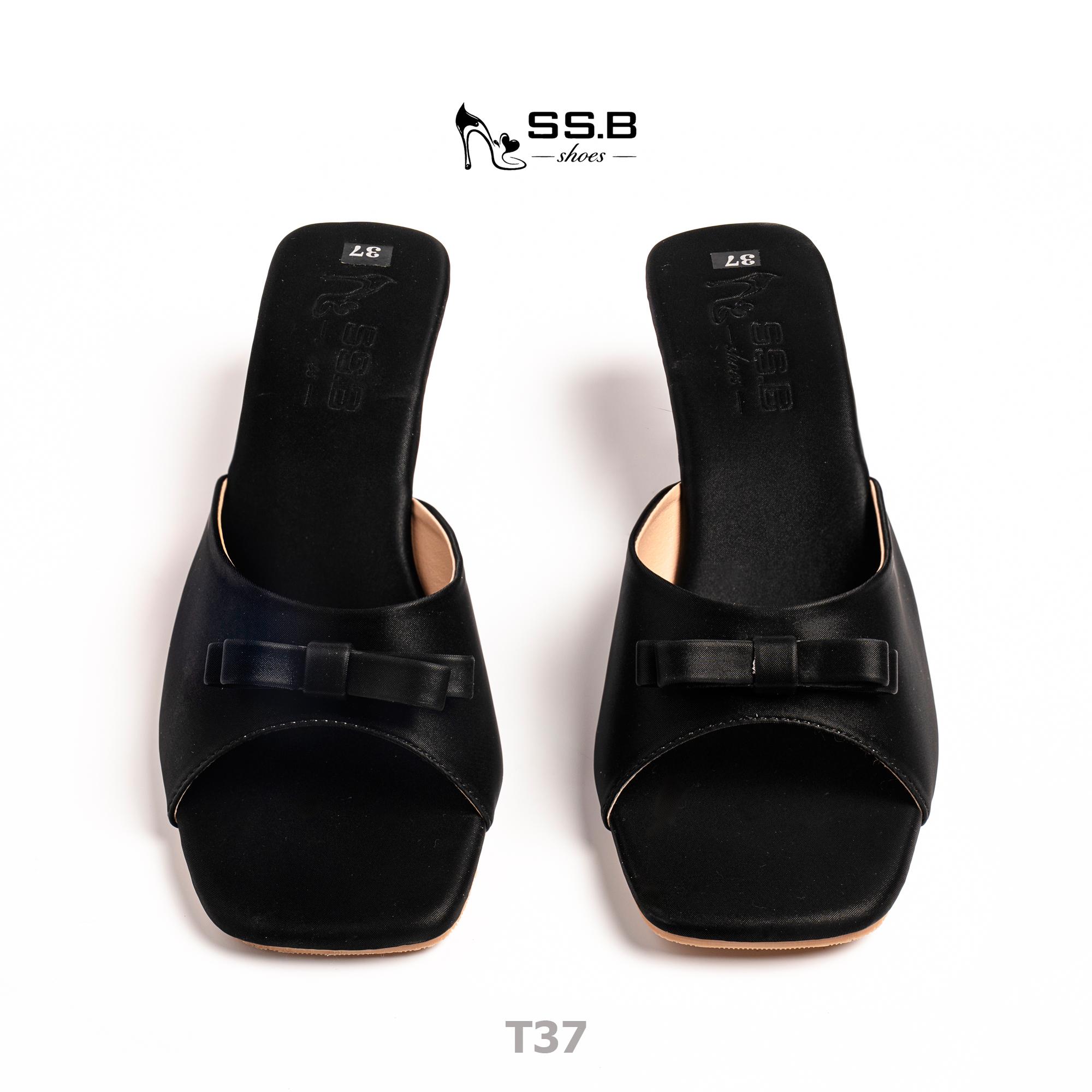 Dép nữ trung niên quai bản ngang đính kèm nơ xinh, dép đế xuồng sơn,gót cao 5cm đi êm và nhẹ-T37