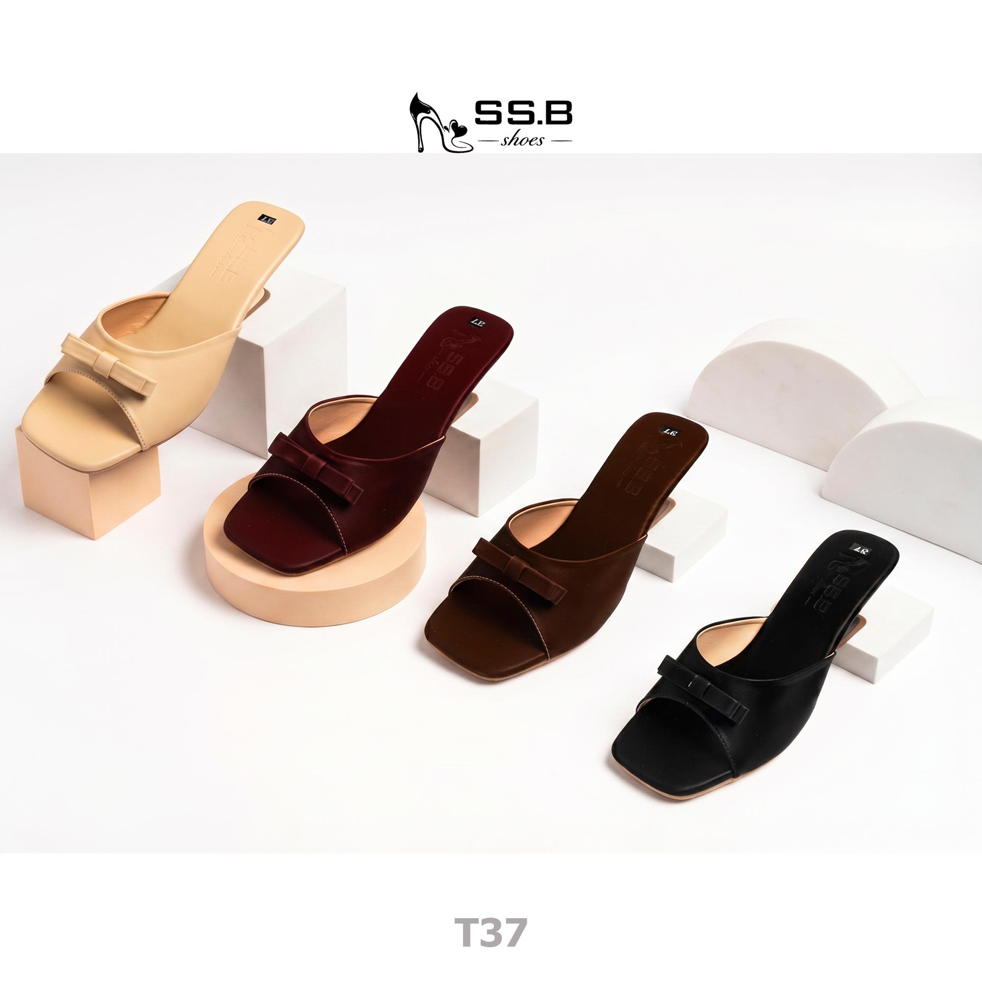 Dép nữ trung niên quai bản ngang đính kèm nơ xinh, dép đế xuồng sơn,gót cao 5cm đi êm và nhẹ-T37