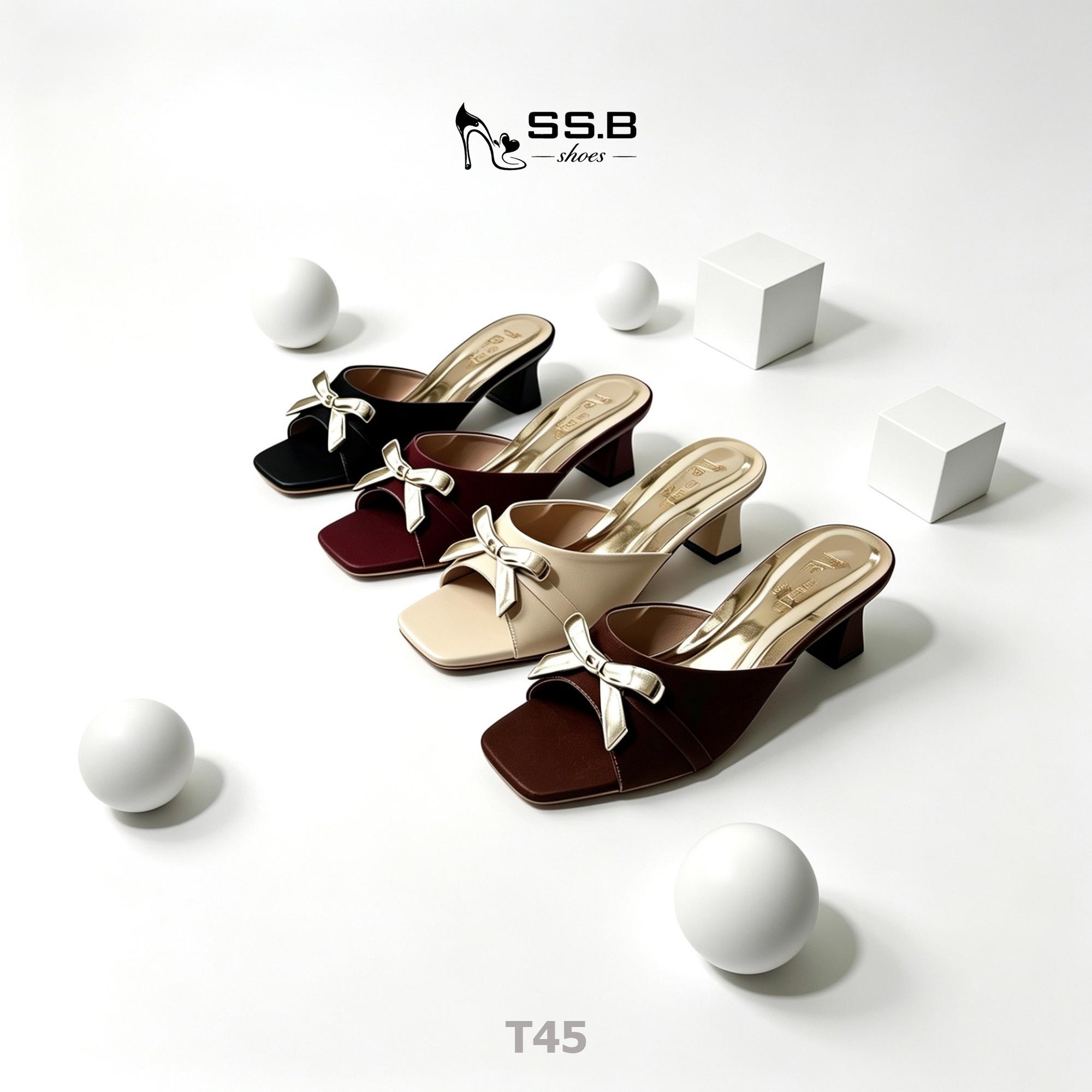 Dép nữ trung niên cao gót, quai bản khóa nơ xinh, gót cao 4cm - mã T45