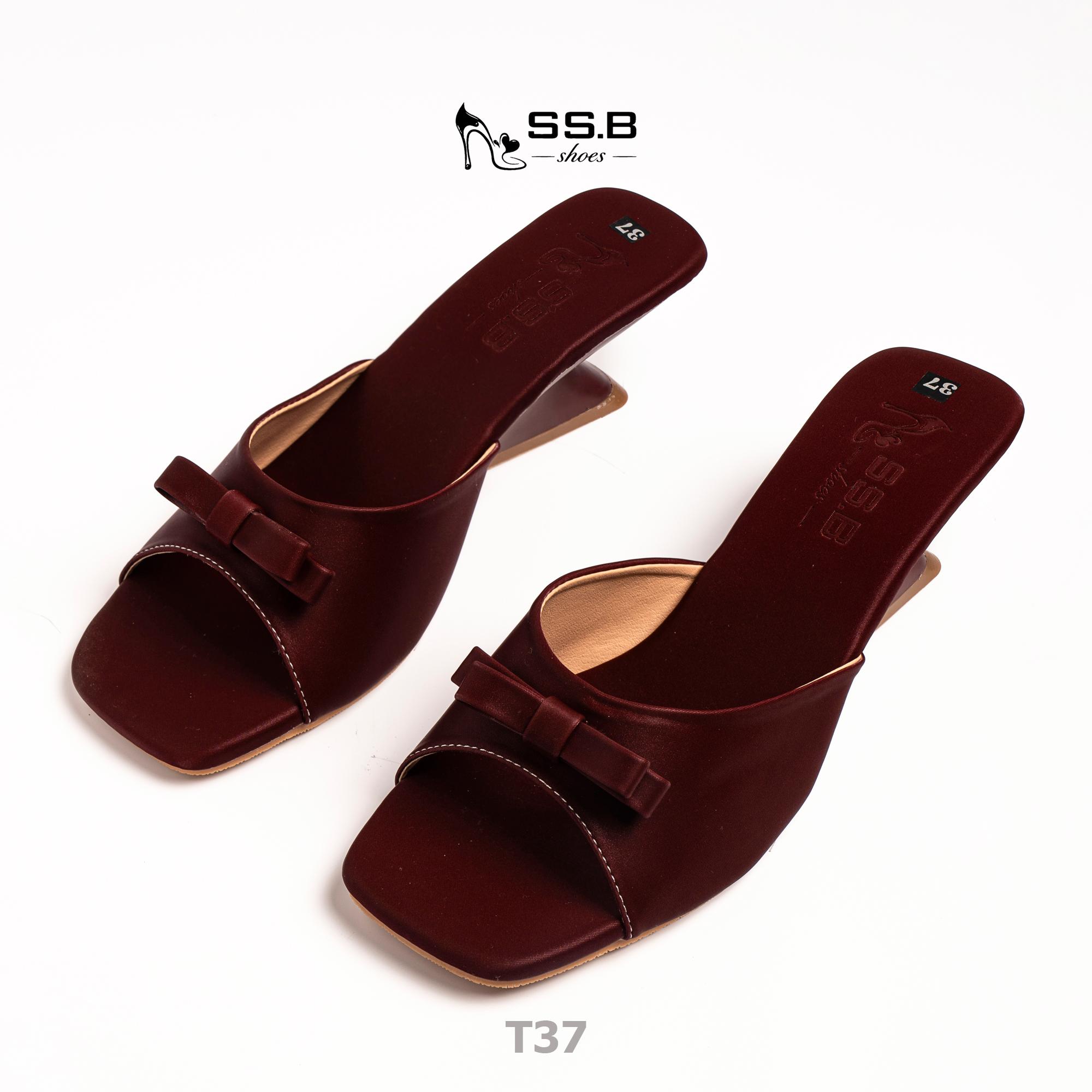 Dép nữ trung niên quai bản ngang đính kèm nơ xinh, dép đế xuồng sơn,gót cao 5cm đi êm và nhẹ-T37