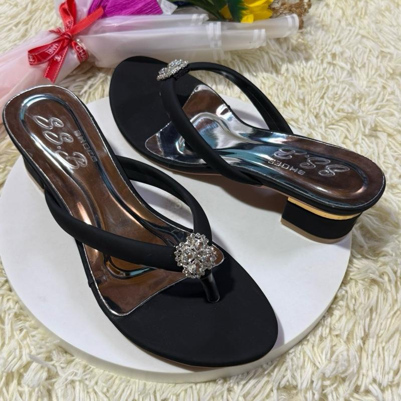 Dép nữ trung niên cao gót quai kẹp mút êm chân si sáp mờ, gót 4cm sang trọng thanh lịch-T40