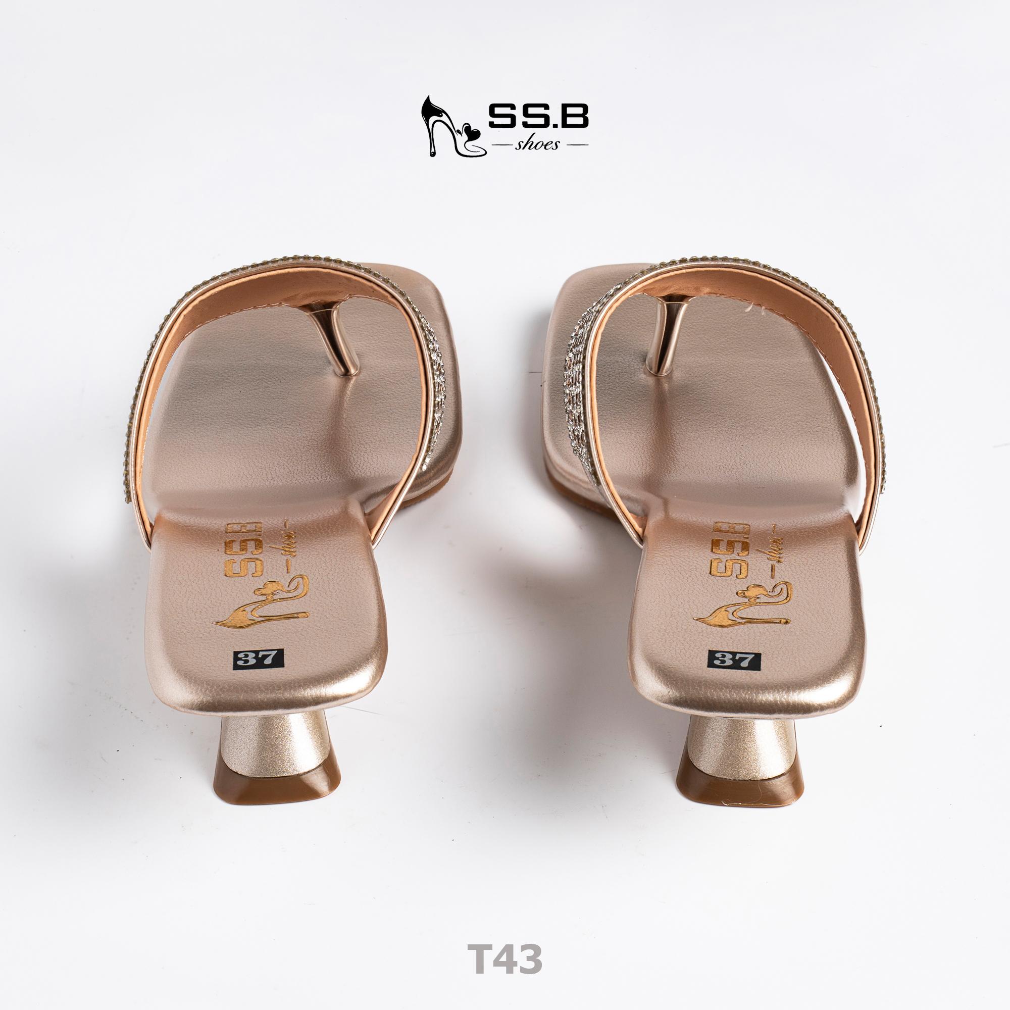 Dép nữ trung niên quai kẹp xoàn mũi vuông gót xuồng sơn 5cm sang trọng - mã T43