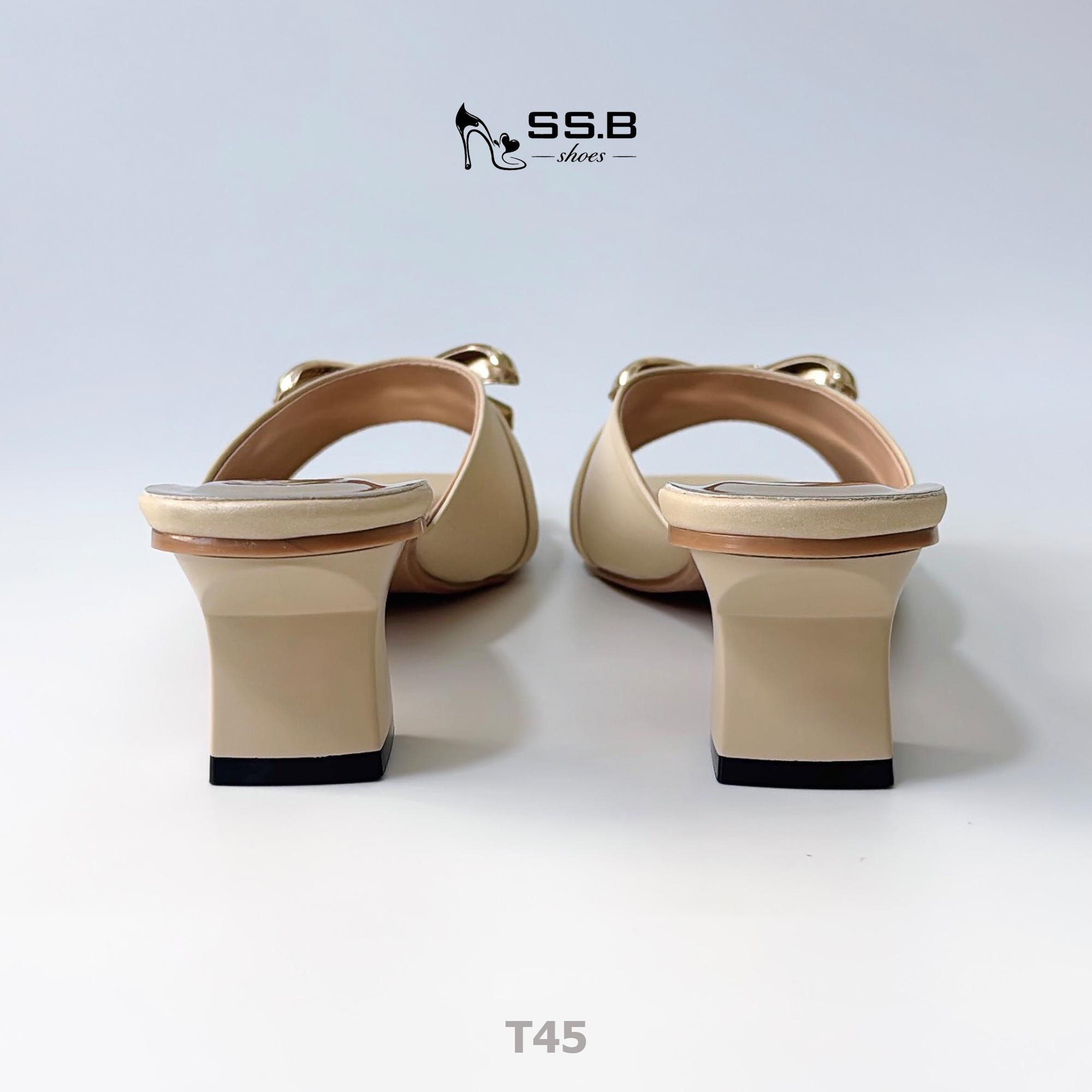 Dép nữ trung niên cao gót, quai bản khóa nơ xinh, gót cao 4cm - mã T45