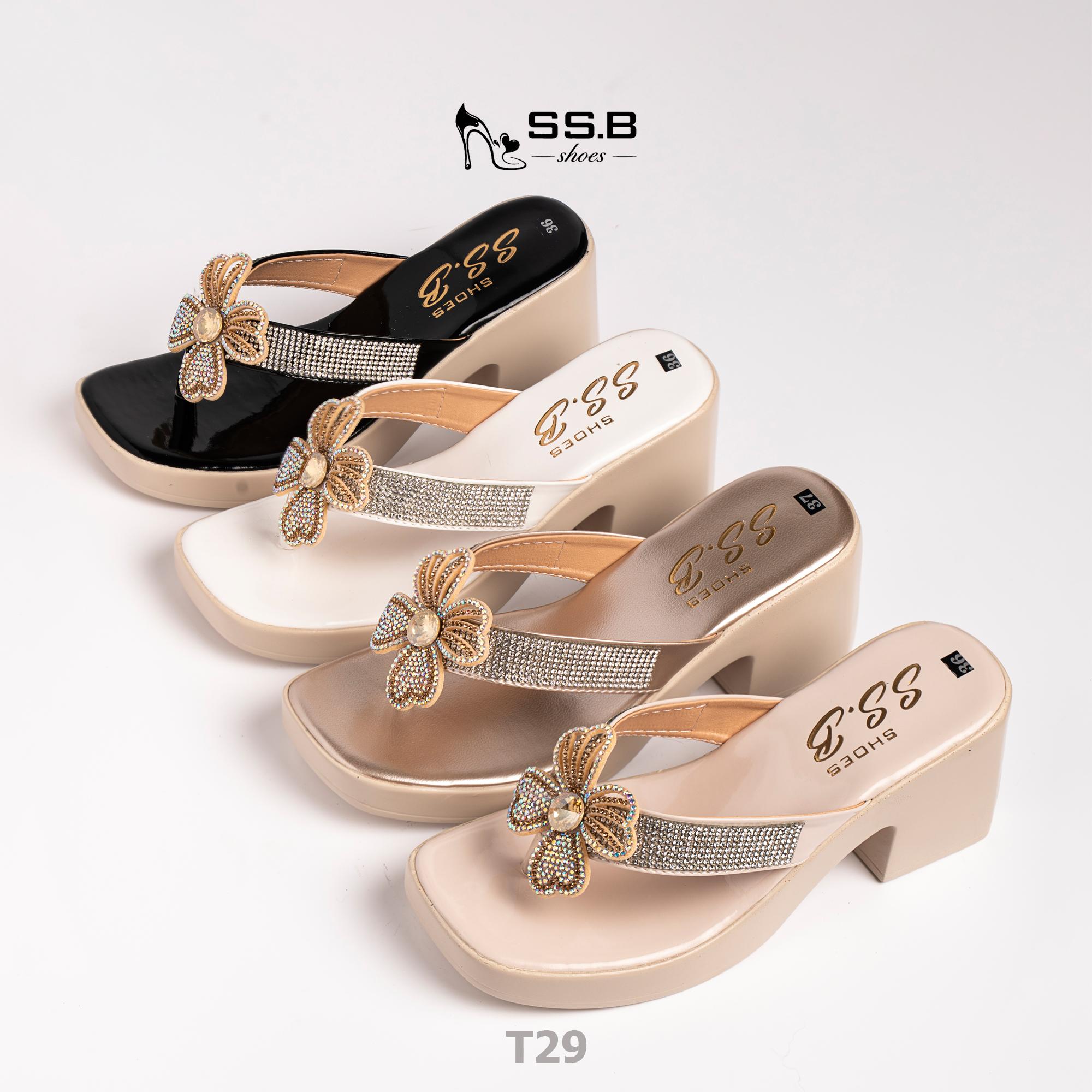 Dép nữ trung niên đế xuồng quai kẹp, bông xoàn đá,đế êm chống trượt, cao 7cm tôn dáng-T29