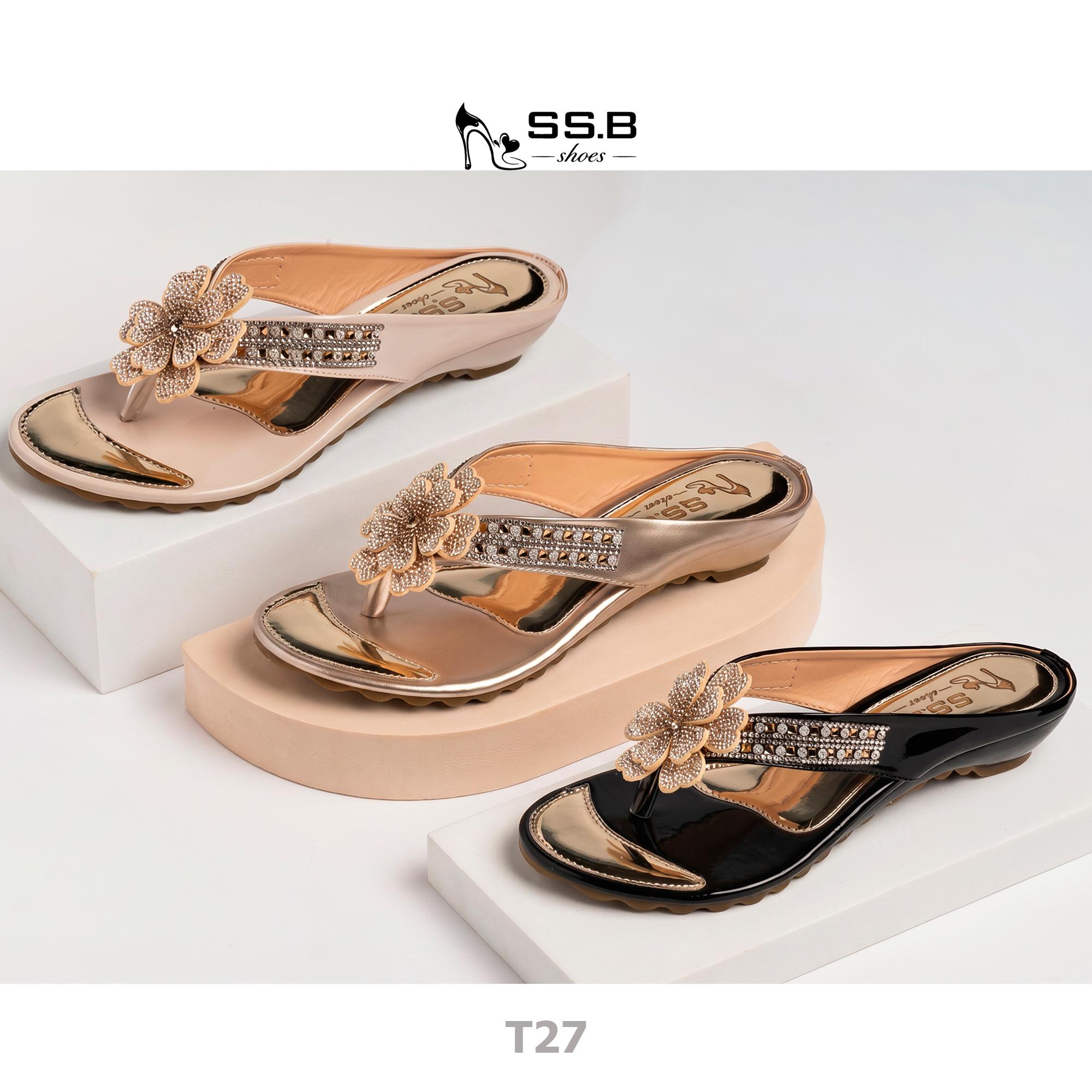 Dép nữ trung niên,quai kẹp bông đá xinh, gót xuồng cao 3cm duyên dáng êm chân-T27