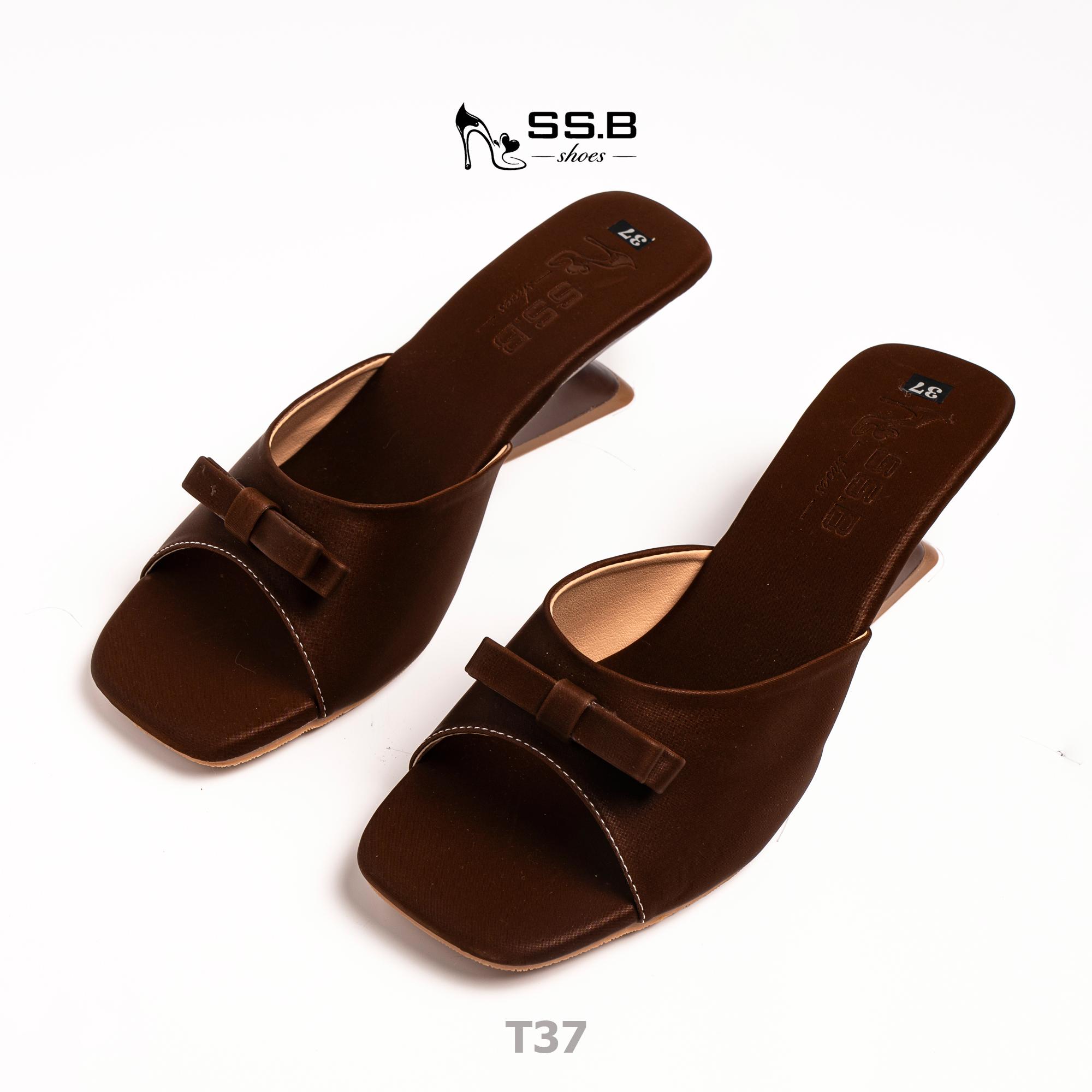 Dép nữ trung niên quai bản ngang đính kèm nơ xinh, dép đế xuồng sơn,gót cao 5cm đi êm và nhẹ-T37