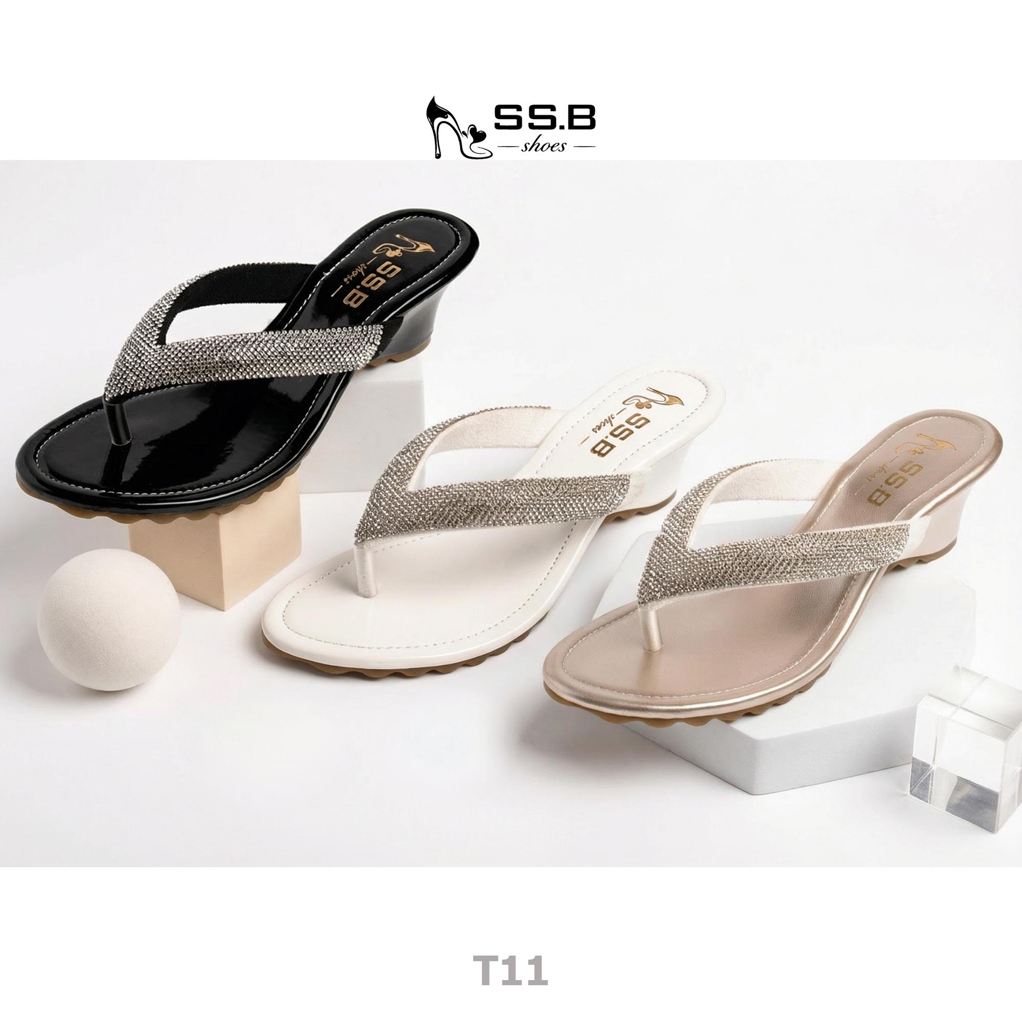 Dép nữ trung niên quai kẹp xoàn, đế xuồng cao 5cm êm nhẹ phong cách thời trang-T11