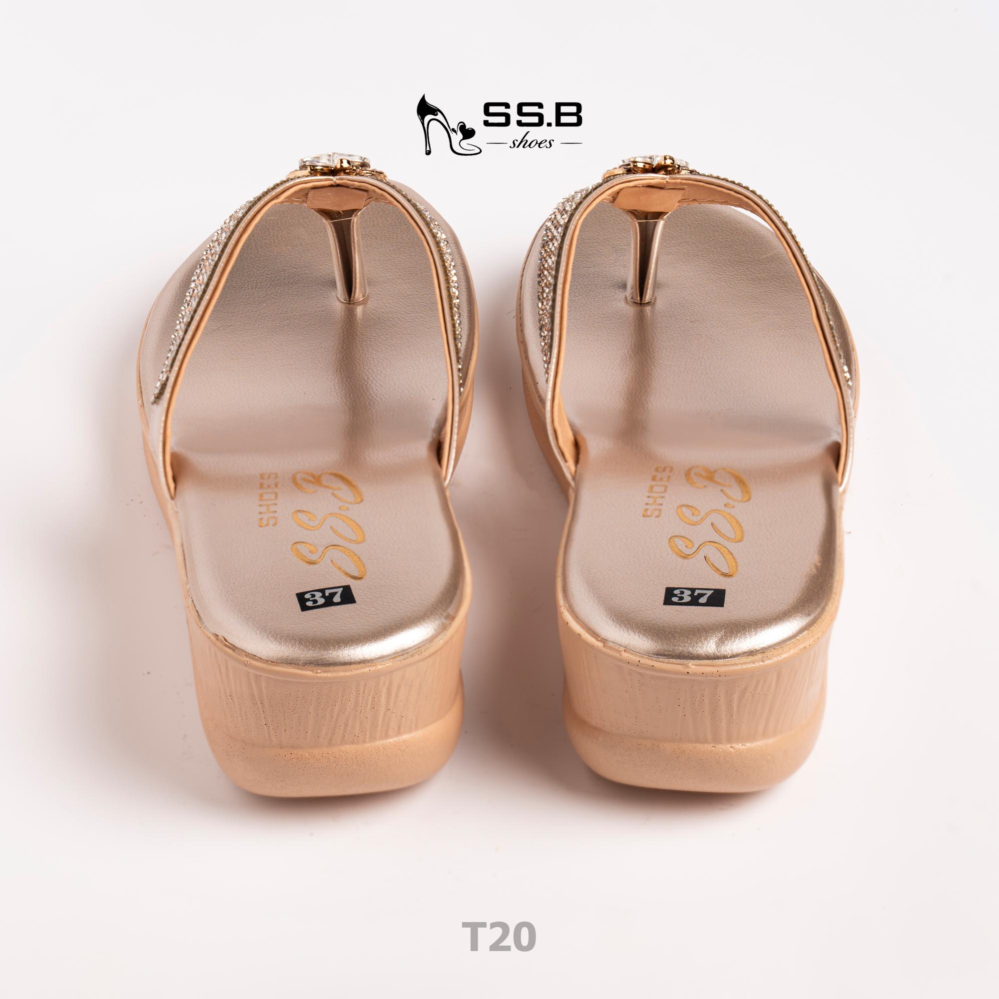 Dép nữ trung niên đế xuồng quai kẹp, đính xoàn đá, đế cao 5 cm êm nhẹ không trơn trượt-T20