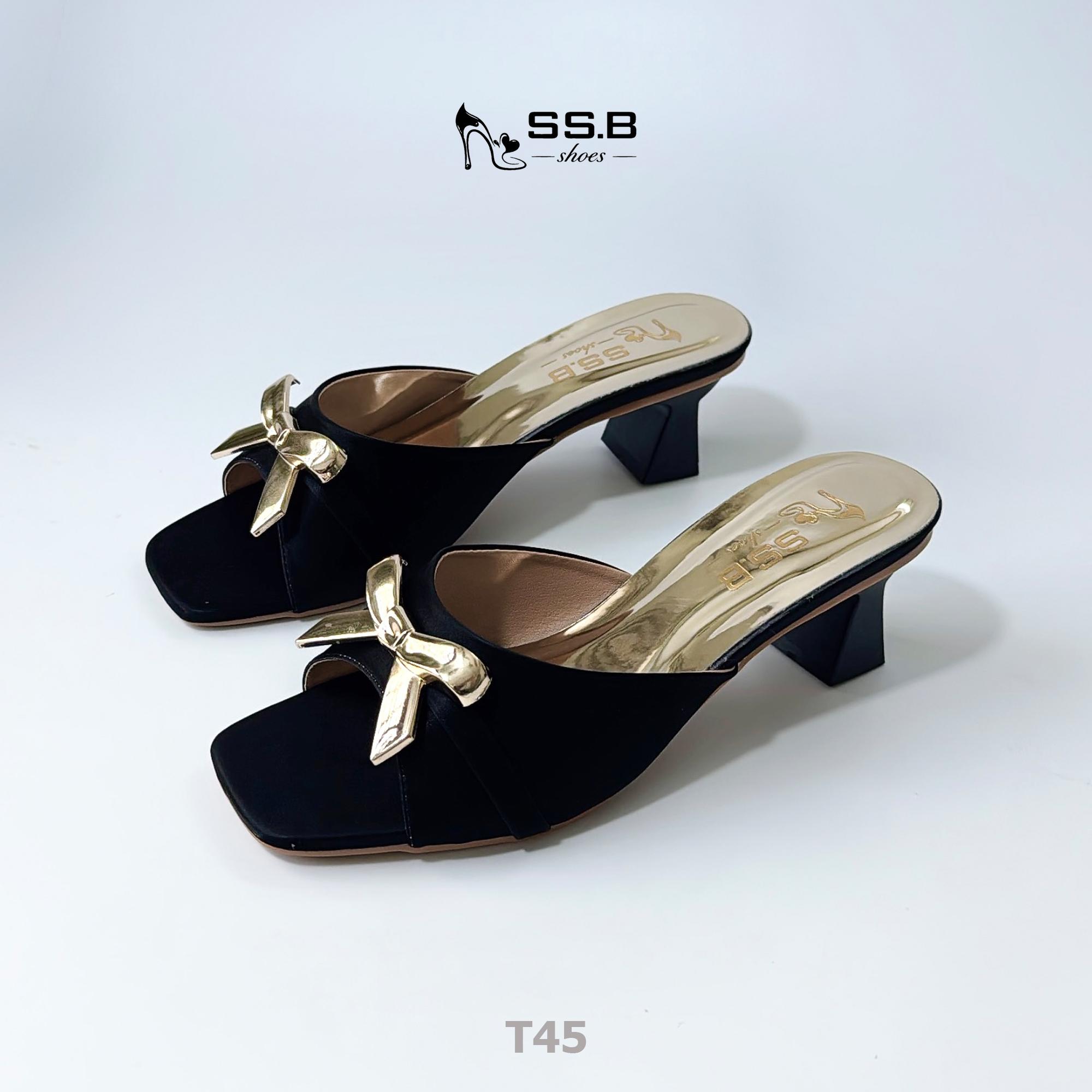 Dép nữ trung niên cao gót, quai bản khóa nơ xinh, gót cao 4cm - mã T45