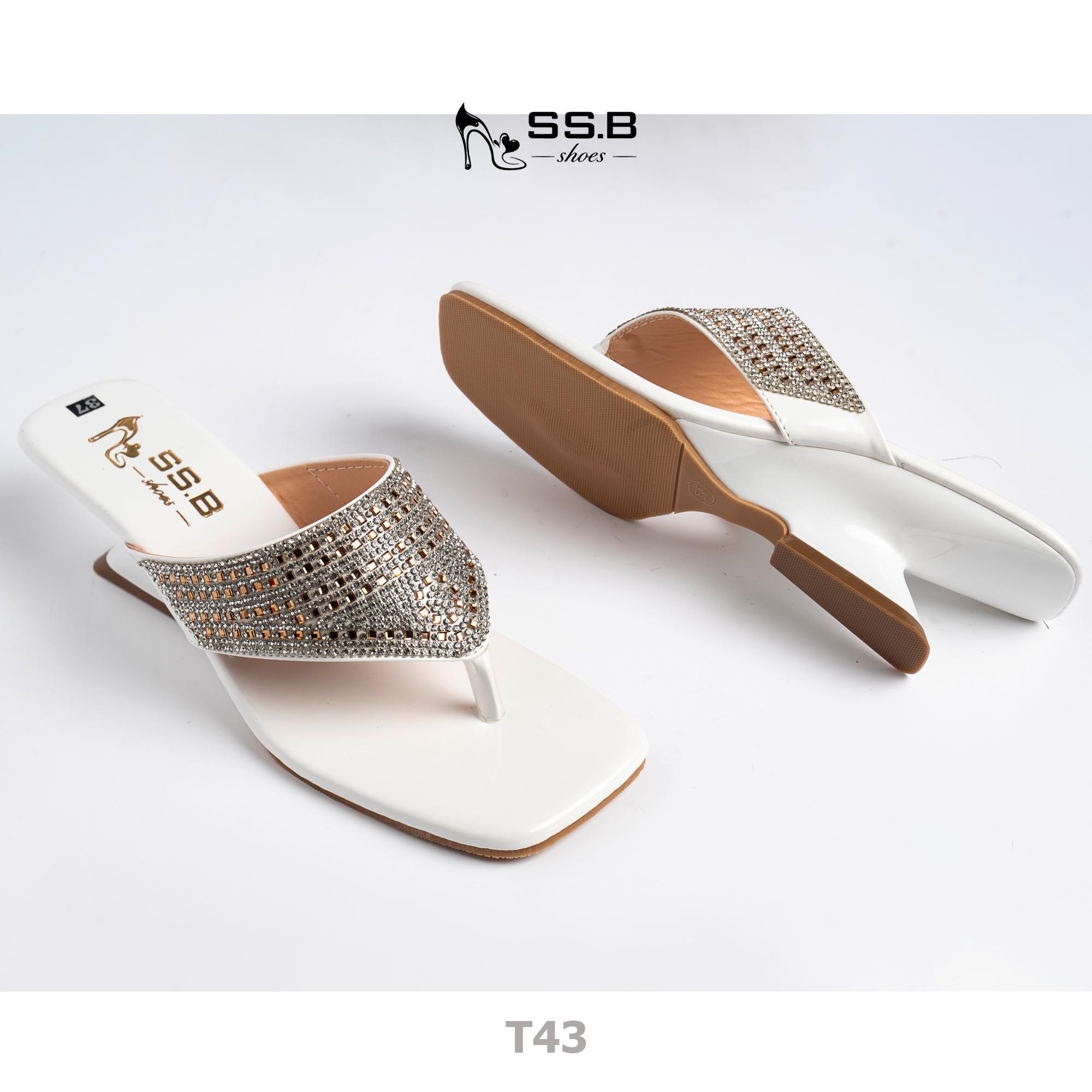 Dép nữ trung niên quai kẹp xoàn mũi vuông gót xuồng sơn 5cm sang trọng - mã T43