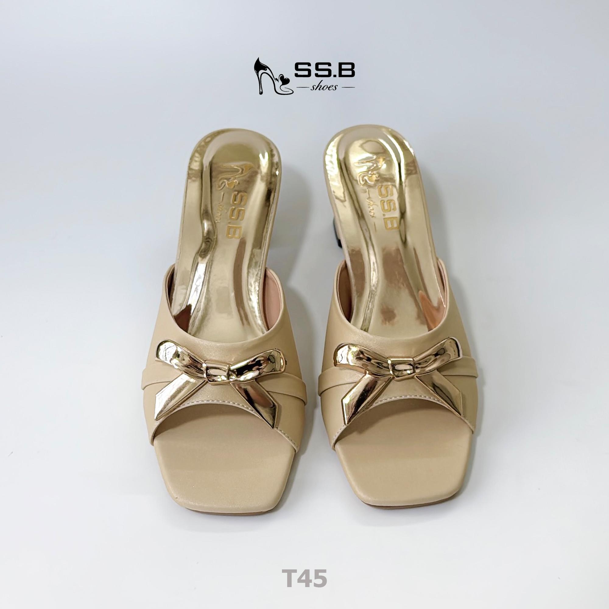 Dép nữ trung niên cao gót, quai bản khóa nơ xinh, gót cao 4cm - mã T45