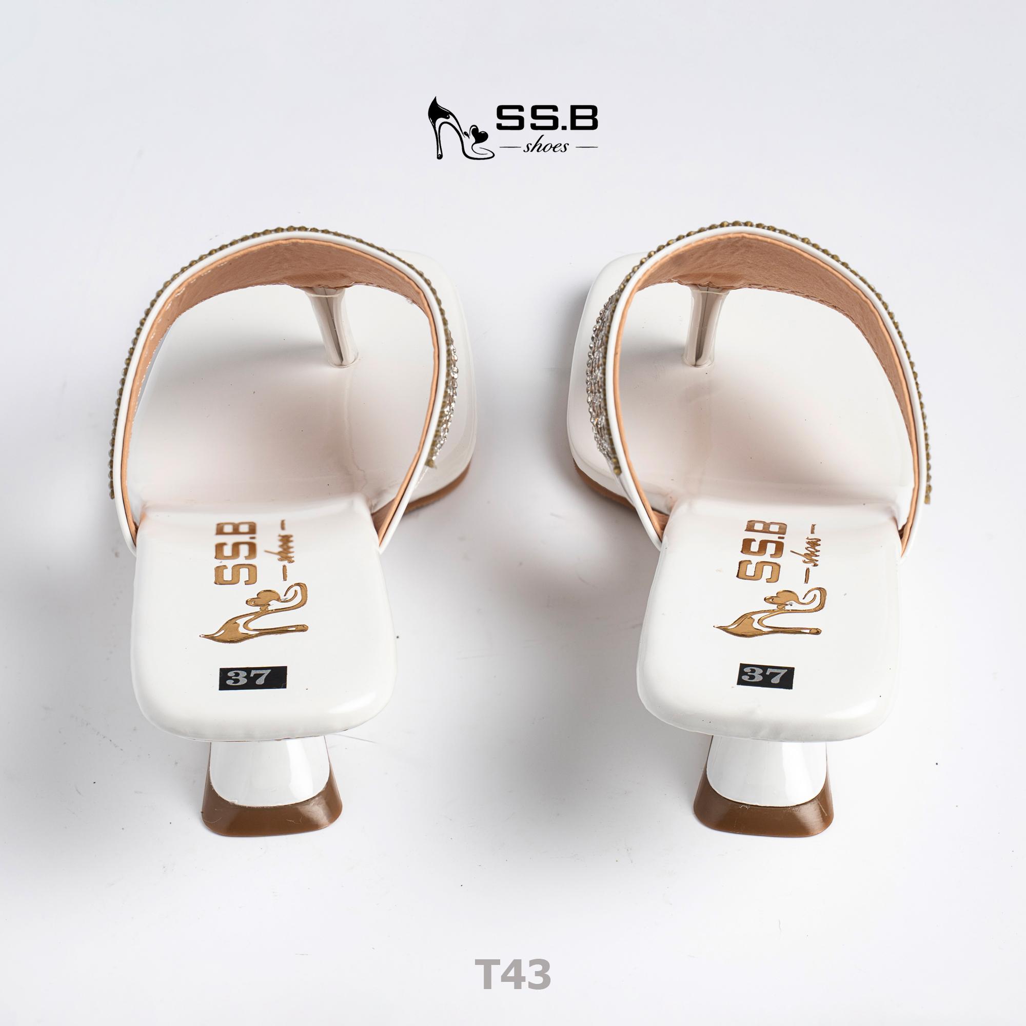 Dép nữ trung niên quai kẹp xoàn mũi vuông gót xuồng sơn 5cm sang trọng - mã T43