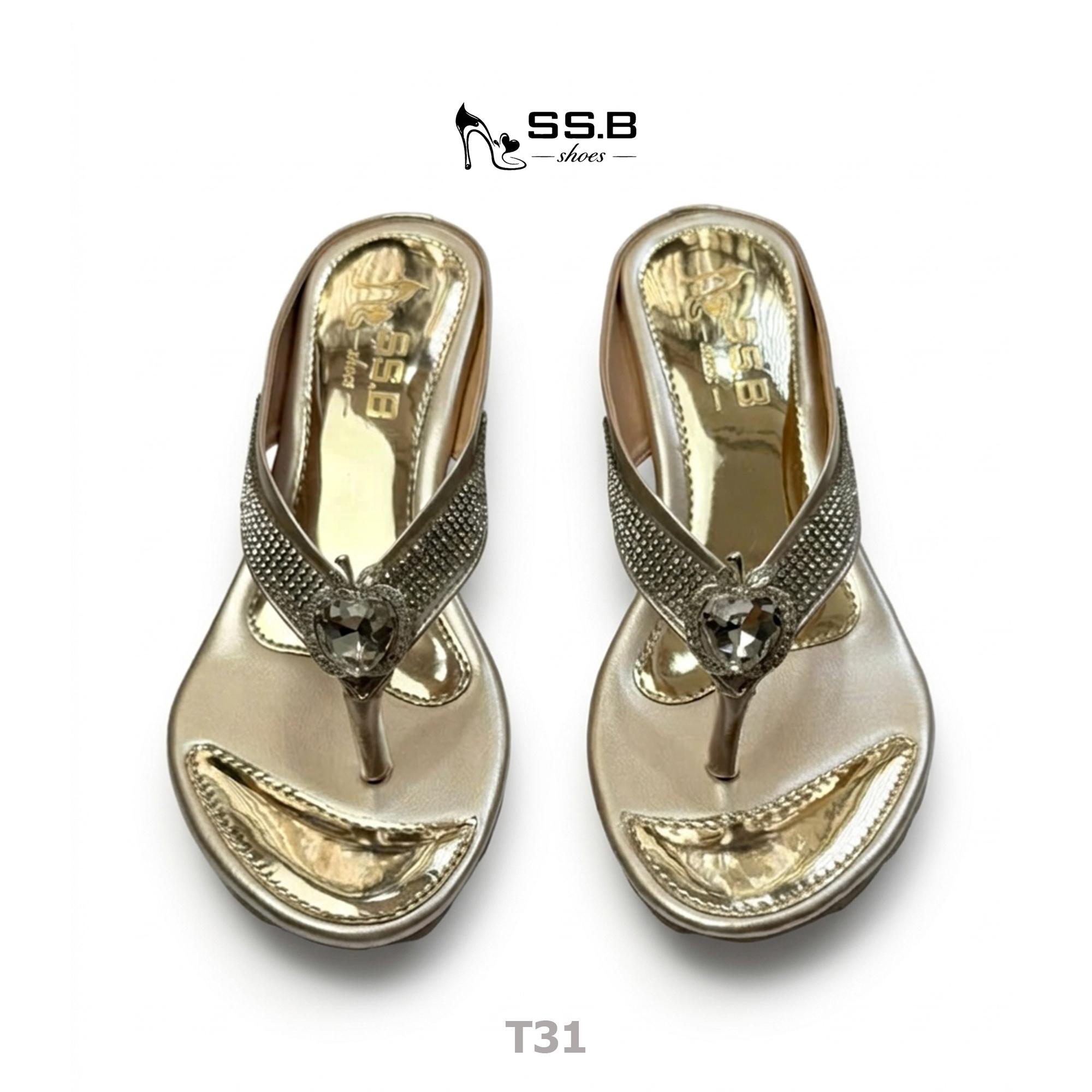 Dép nữ trung niên quai kẹp vế dài chùm gót khóa táo trắng xinh, gót cao 3cm-T31