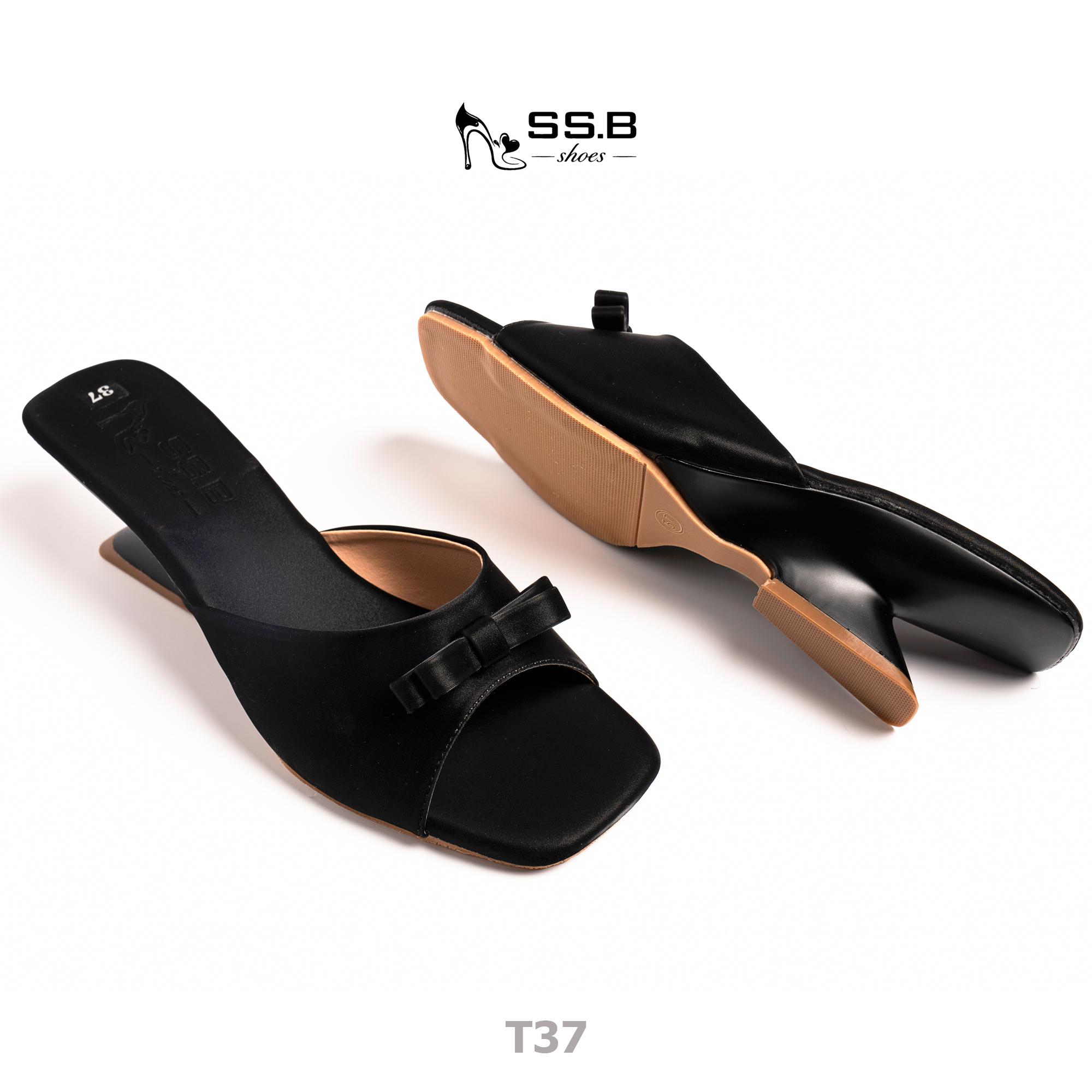 Dép nữ trung niên quai bản ngang đính kèm nơ xinh, dép đế xuồng sơn,gót cao 5cm đi êm và nhẹ-T37