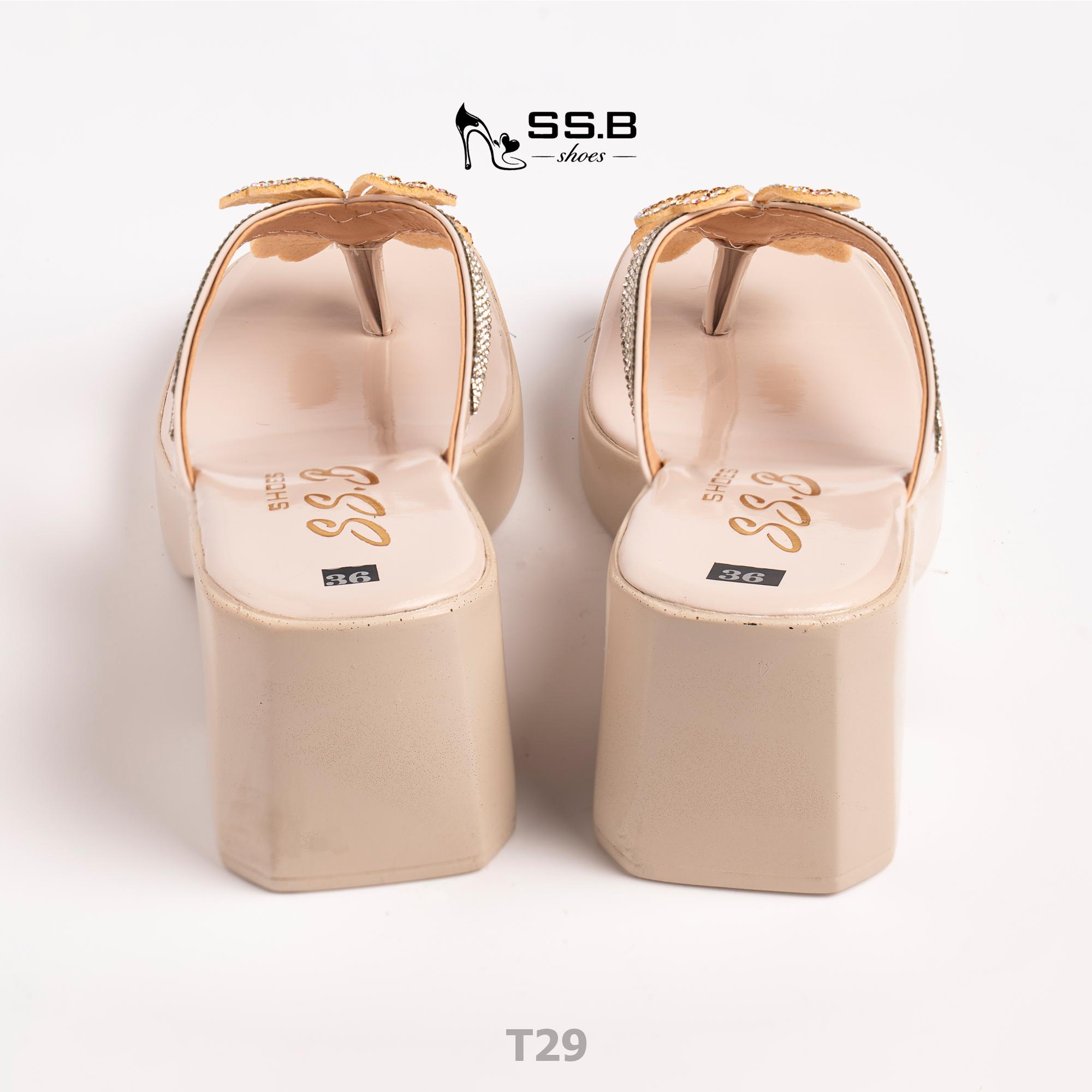 Dép nữ trung niên đế xuồng quai kẹp, bông xoàn đá,đế êm chống trượt, cao 7cm tôn dáng-T29