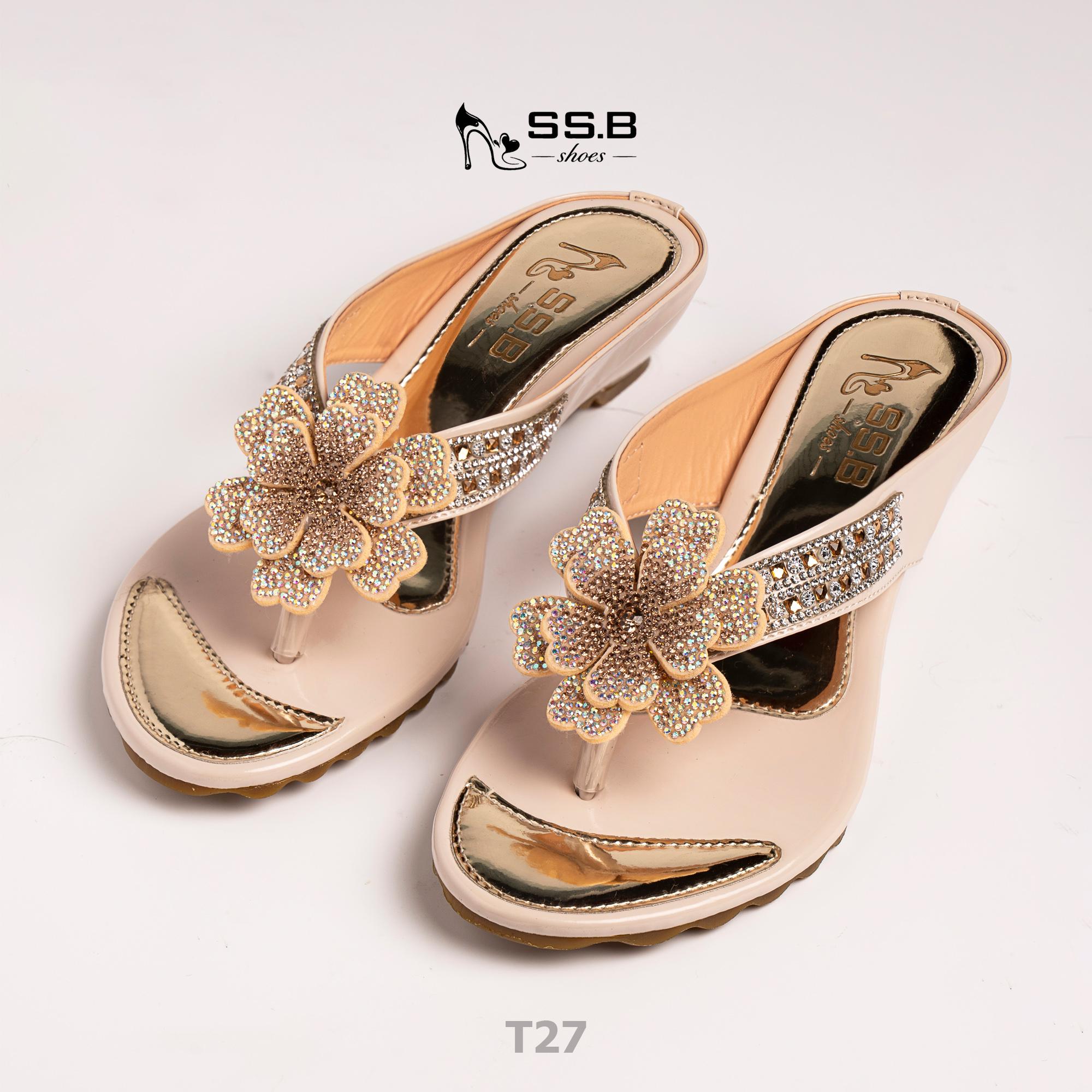Dép nữ trung niên,quai kẹp bông đá xinh, gót xuồng cao 3cm duyên dáng êm chân-T27