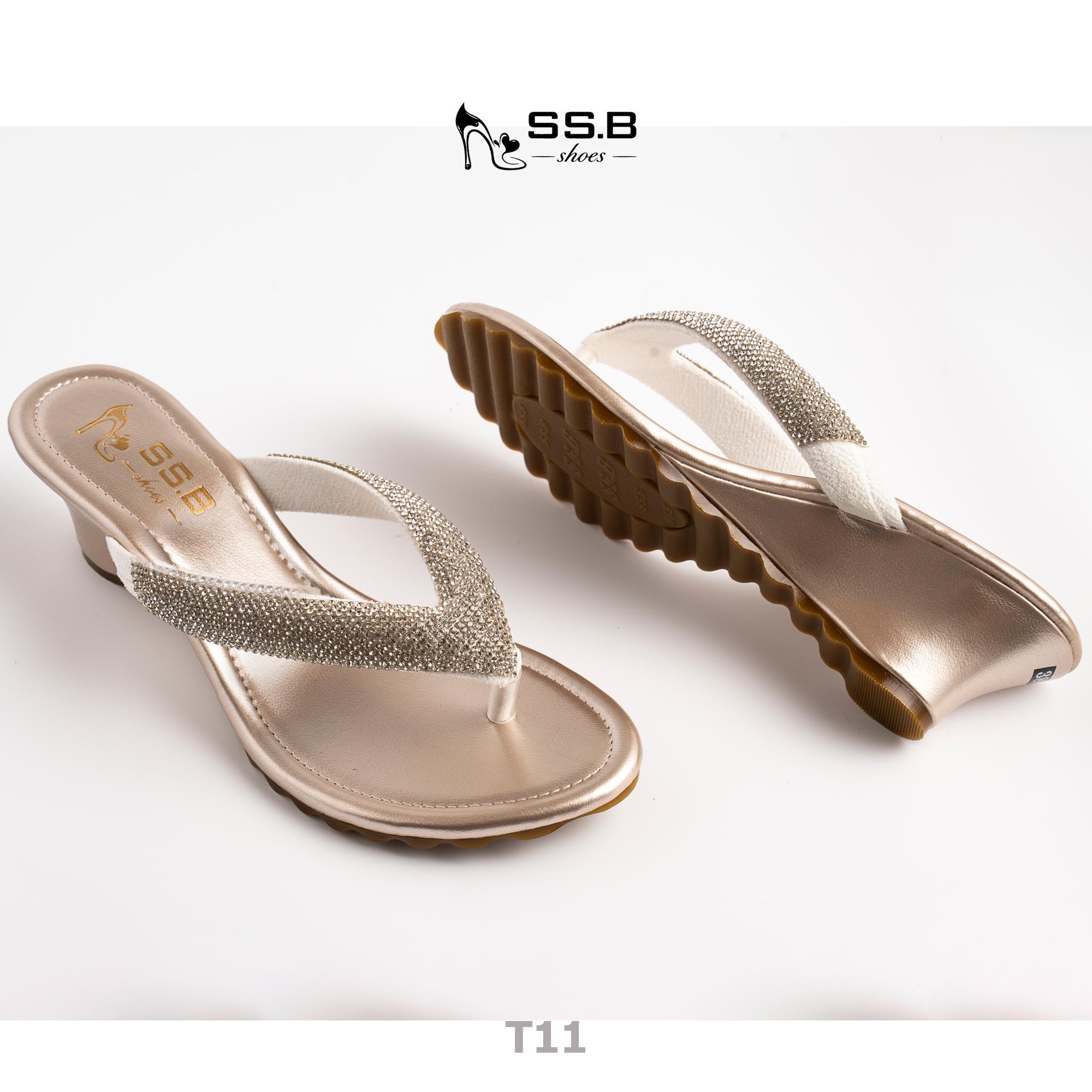 Dép nữ trung niên quai kẹp xoàn, đế xuồng cao 5cm êm nhẹ phong cách thời trang-T11