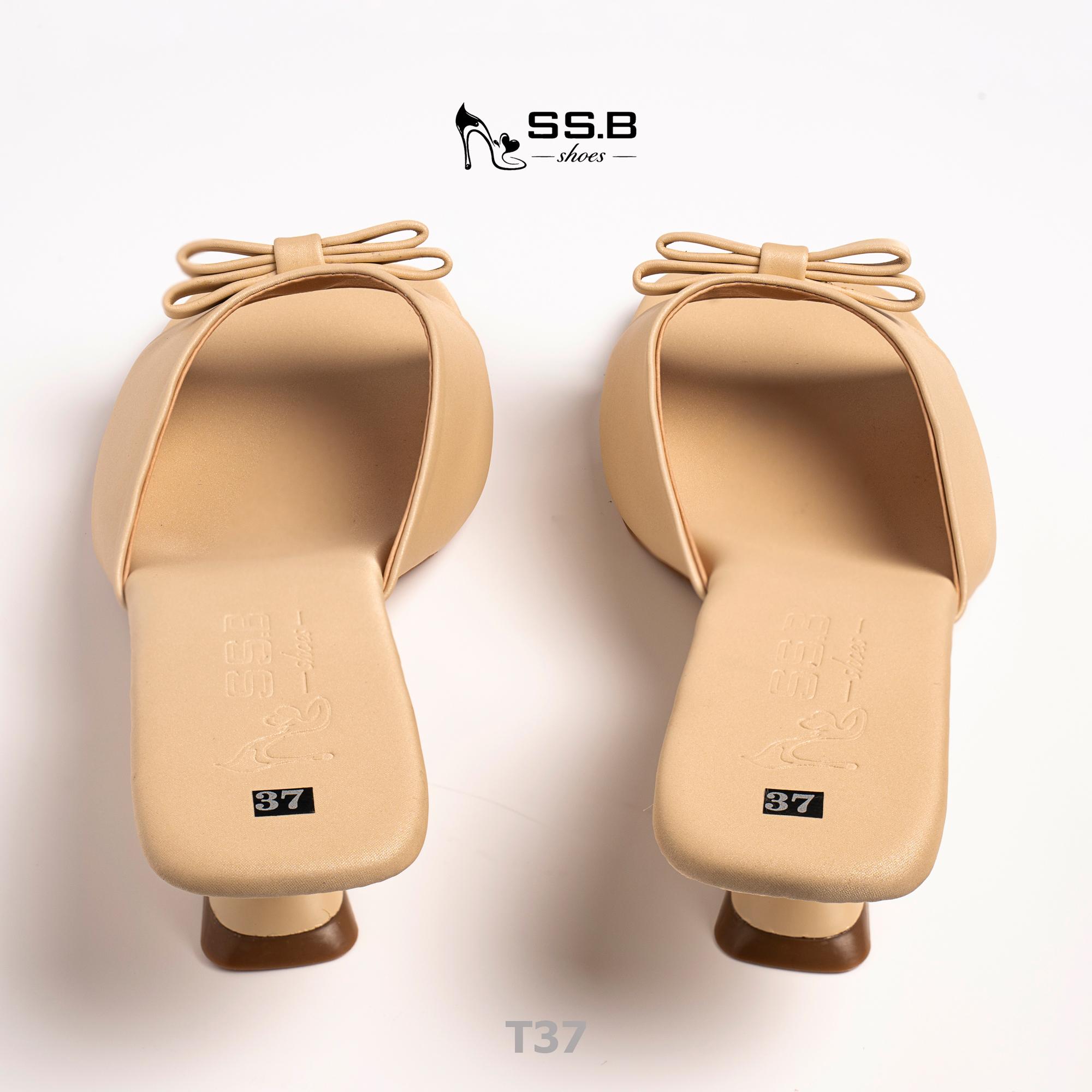 Dép nữ trung niên quai bản ngang đính kèm nơ xinh, dép đế xuồng sơn,gót cao 5cm đi êm và nhẹ-T37