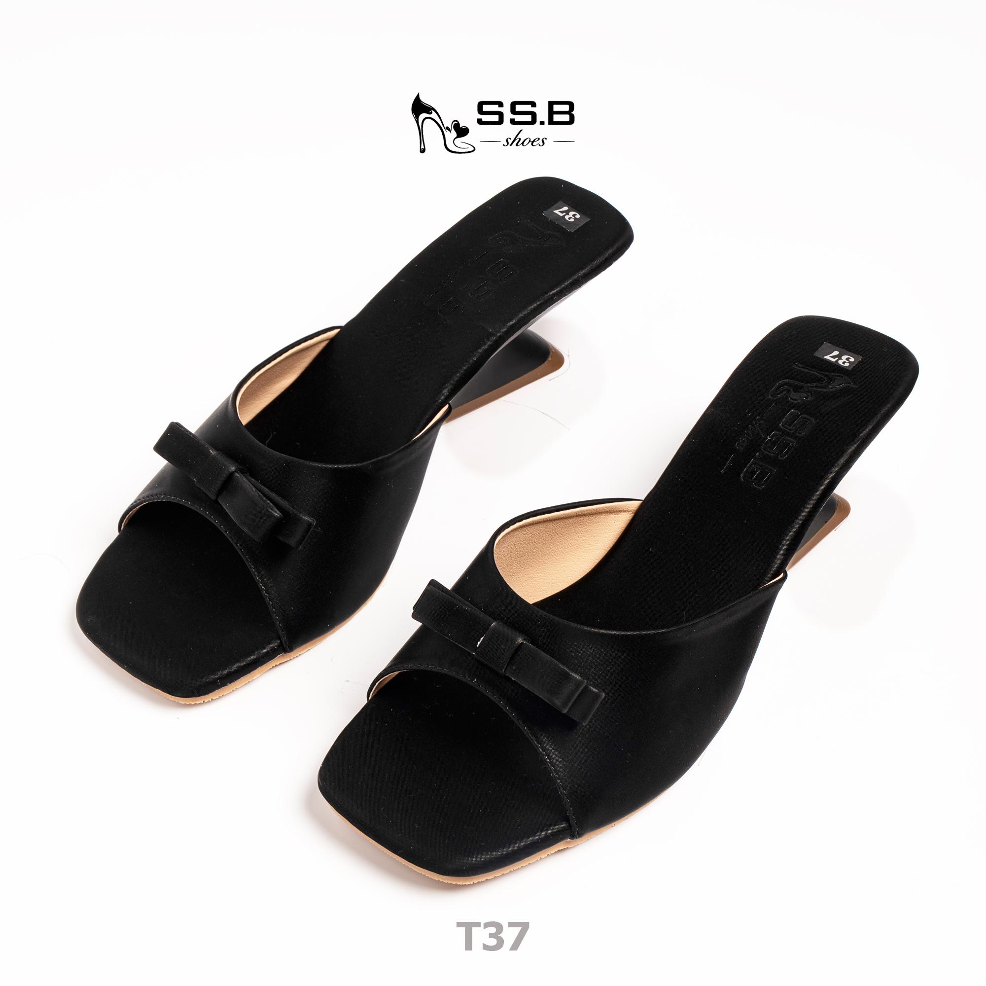 Dép nữ trung niên quai bản ngang đính kèm nơ xinh, dép đế xuồng sơn,gót cao 5cm đi êm và nhẹ-T37