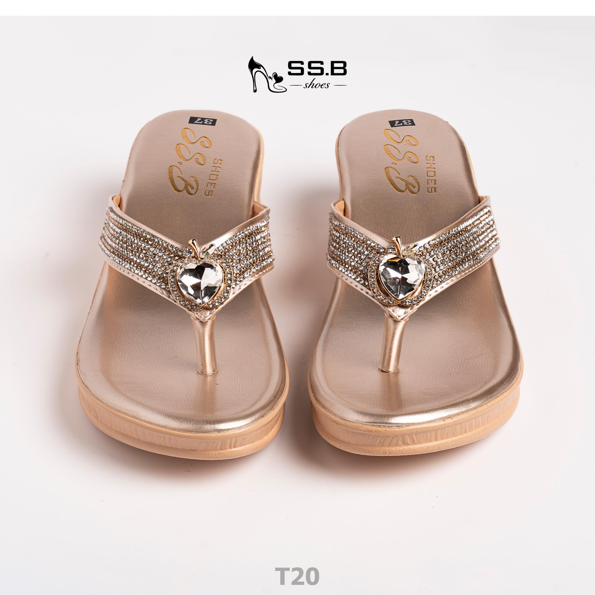 Dép nữ trung niên đế xuồng quai kẹp, đính xoàn đá, đế cao 5 cm êm nhẹ không trơn trượt-T20
