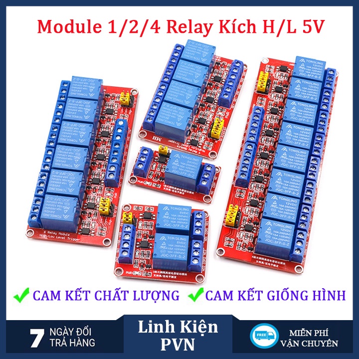 Module Relay 5V 1/ 2/ 4/ 8 kênh có cách ly opto, tùy chọn mức kích High/Low 10A