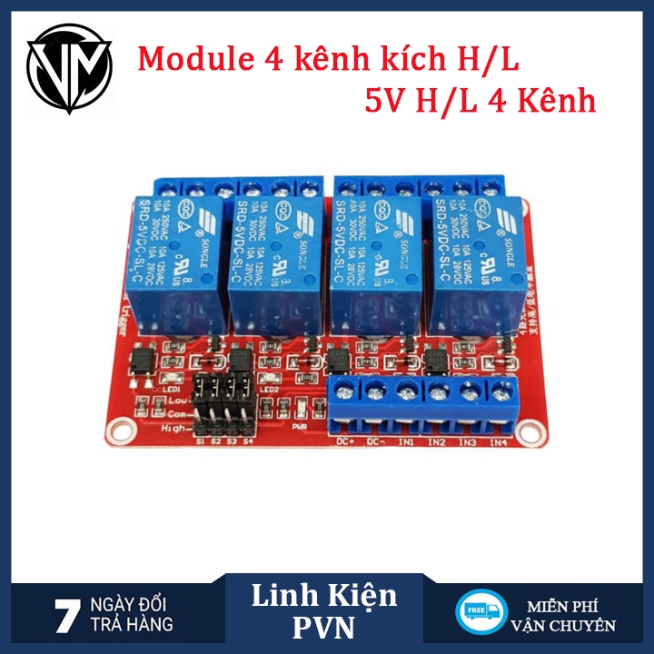 Module Relay 5V 1/ 2/ 4/ 8 kênh có cách ly opto, tùy chọn mức kích High/Low 10A