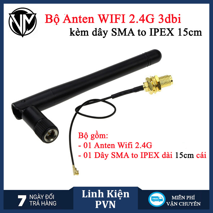 Anten WiFi 2.4Ghz kèm cáp chuyển SMA sang IPEX3